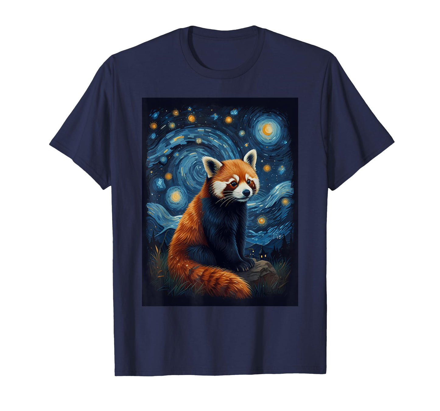 Red Panda Starry Night Van Gogh T-Shirt