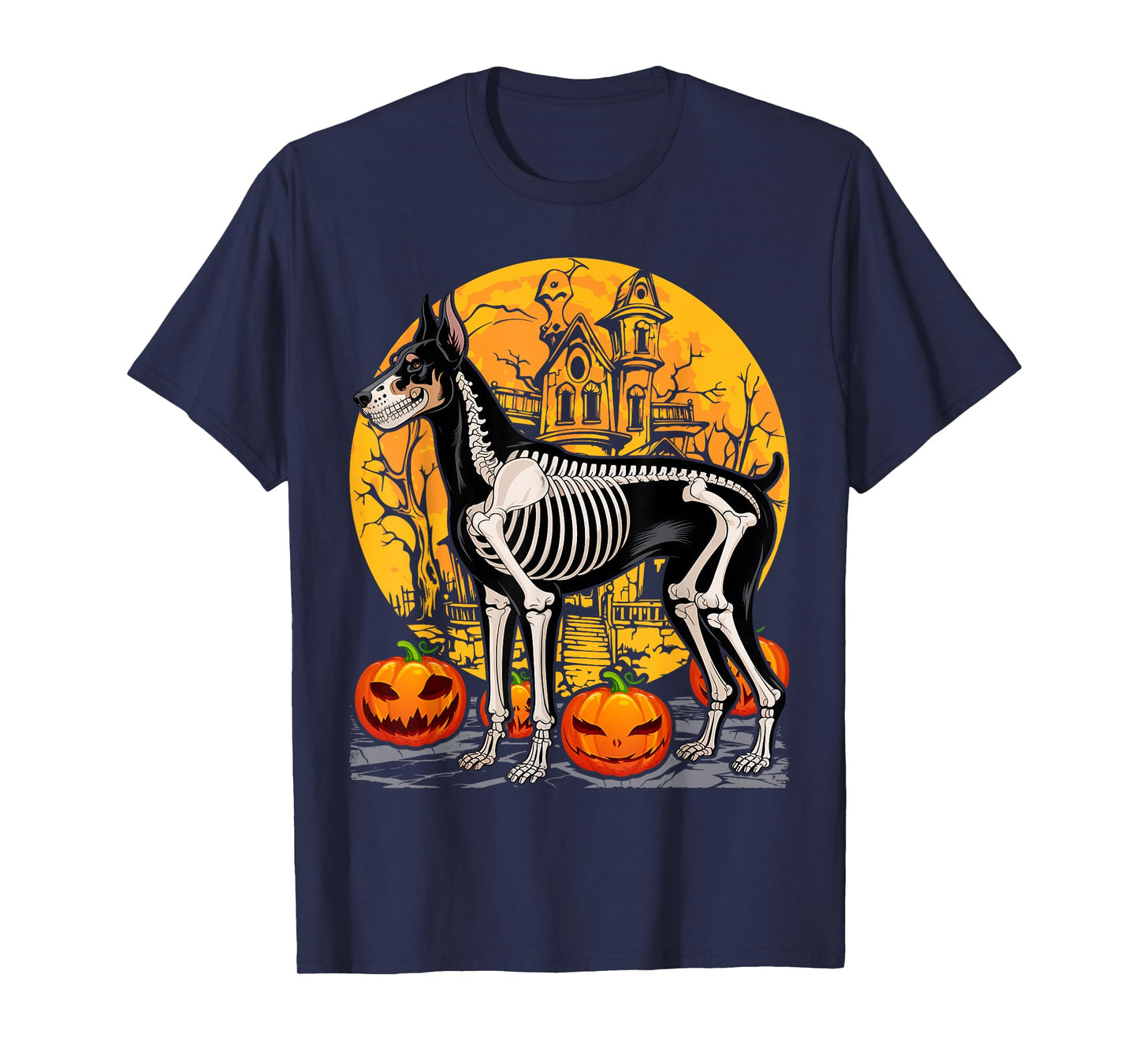Halloween Skeleton Walking Skeletal Doberman Dog T-Shirt