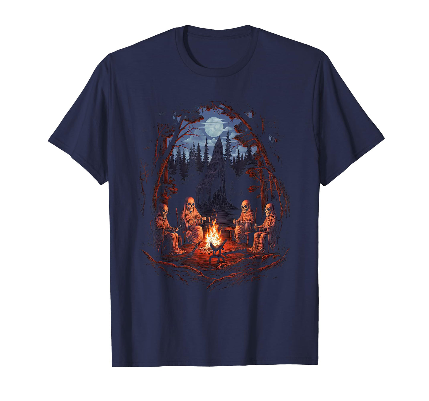 Vintage Ghost and Skeleton by Fire Camping Gothic Halloween T-Shirt
