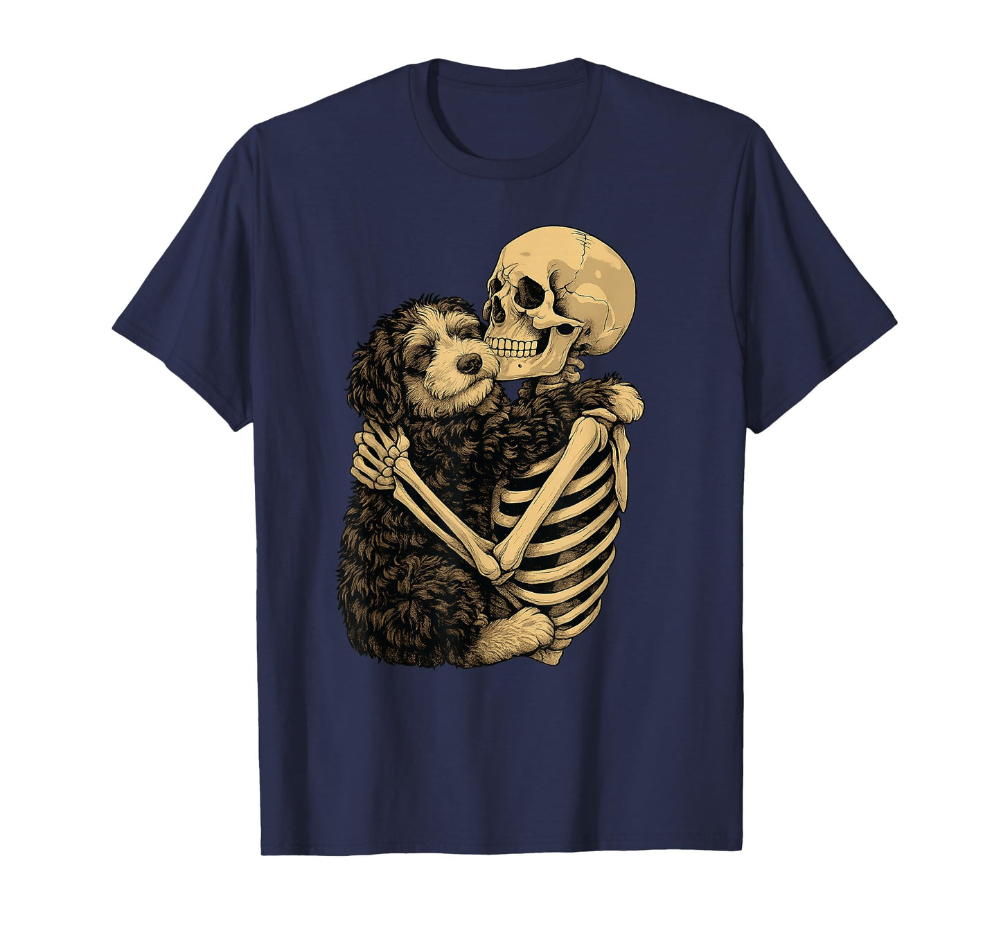 Skeleton Hugging Bernedoodle Dog Halloween T-Shirt
