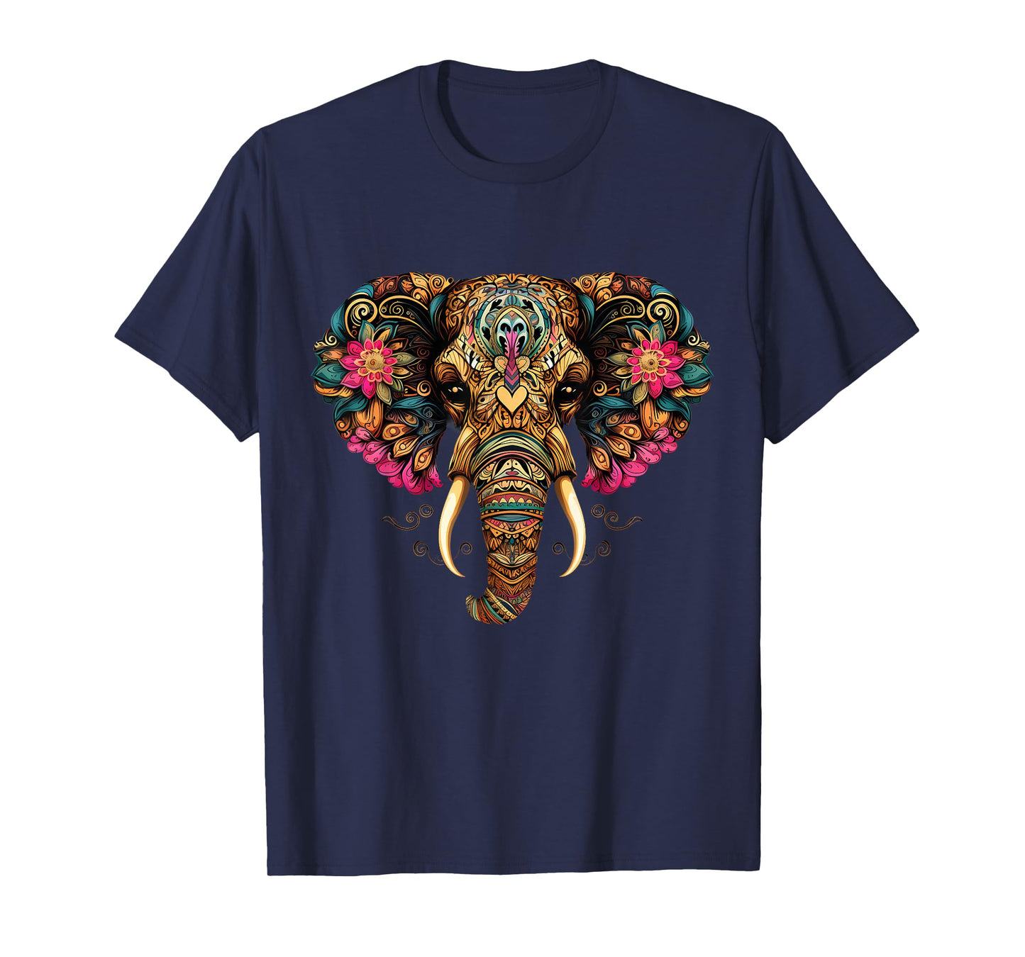 Elephant Portrait Colorful Artwork Floral Savanna Nature T-Shirt