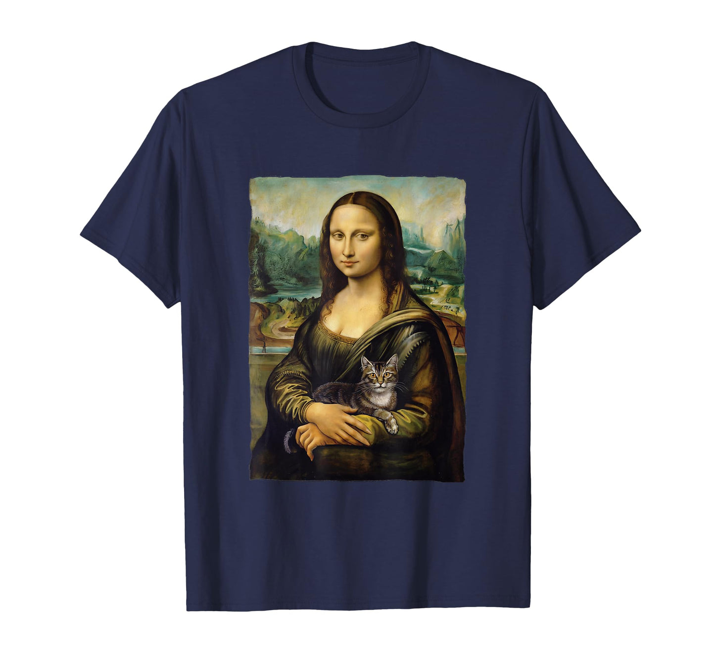 Mona Lisa Holding Grey Cat Portrait Art Painting T-Shirt for Men Women Kids