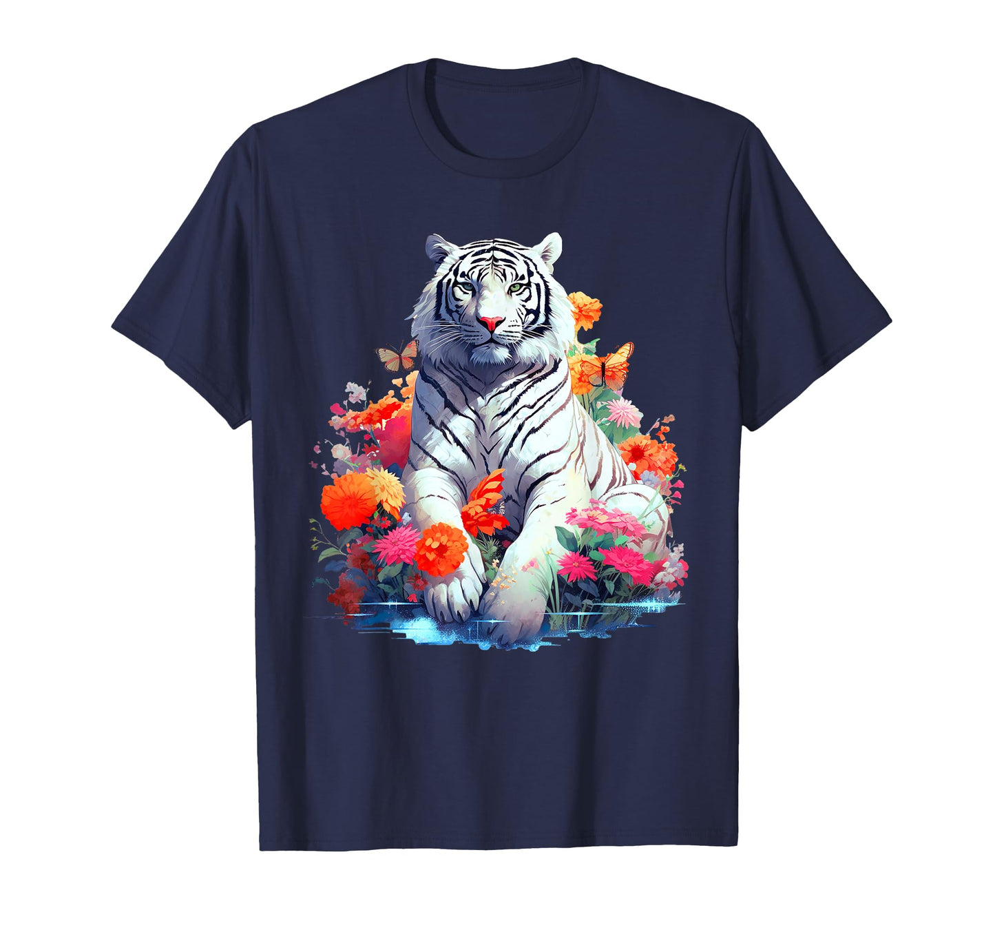 Tiger in White - Flower Art - Animal Art Tiger T-Shirt