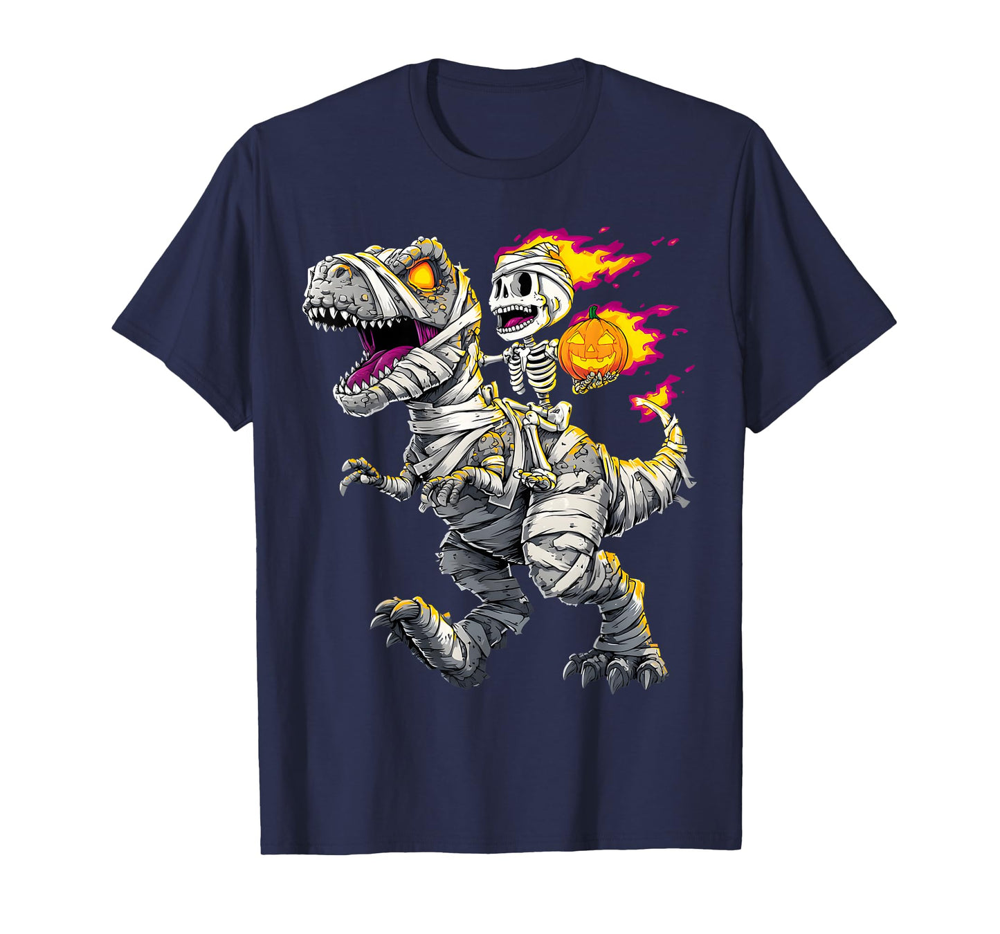 Skeleton Riding Mummy Dinosaur T rex T-Shirt