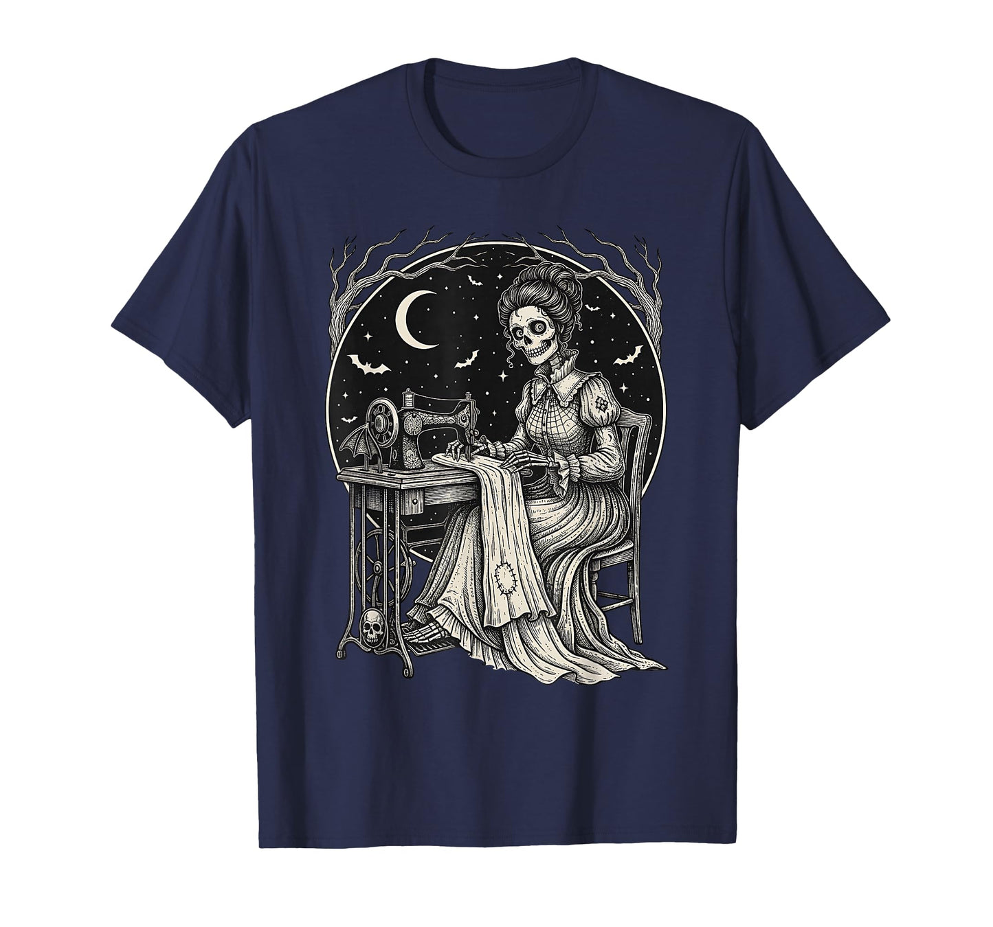 Messy Bun Hair Skeleton Sewer Quilter Halloween Quilting T-Shirt