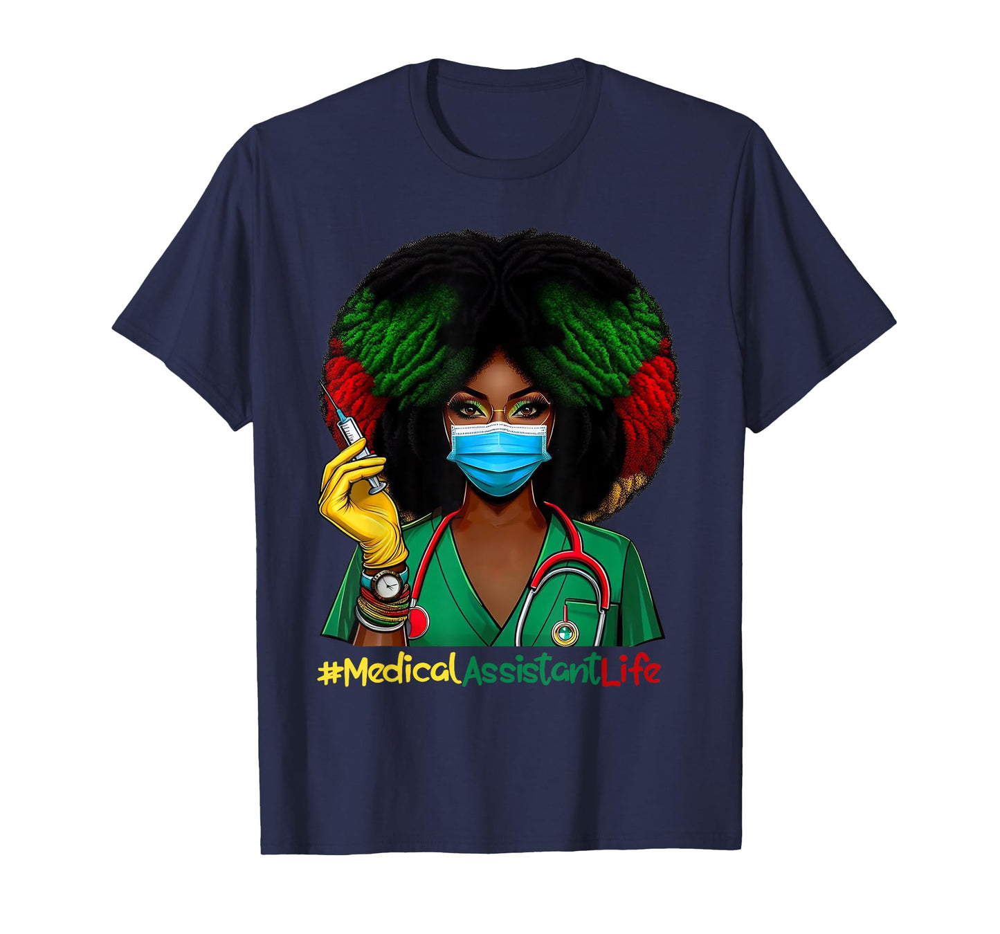 Medical Assistant Nurse Afro Woman Nursing Juneteenth T-Shirt