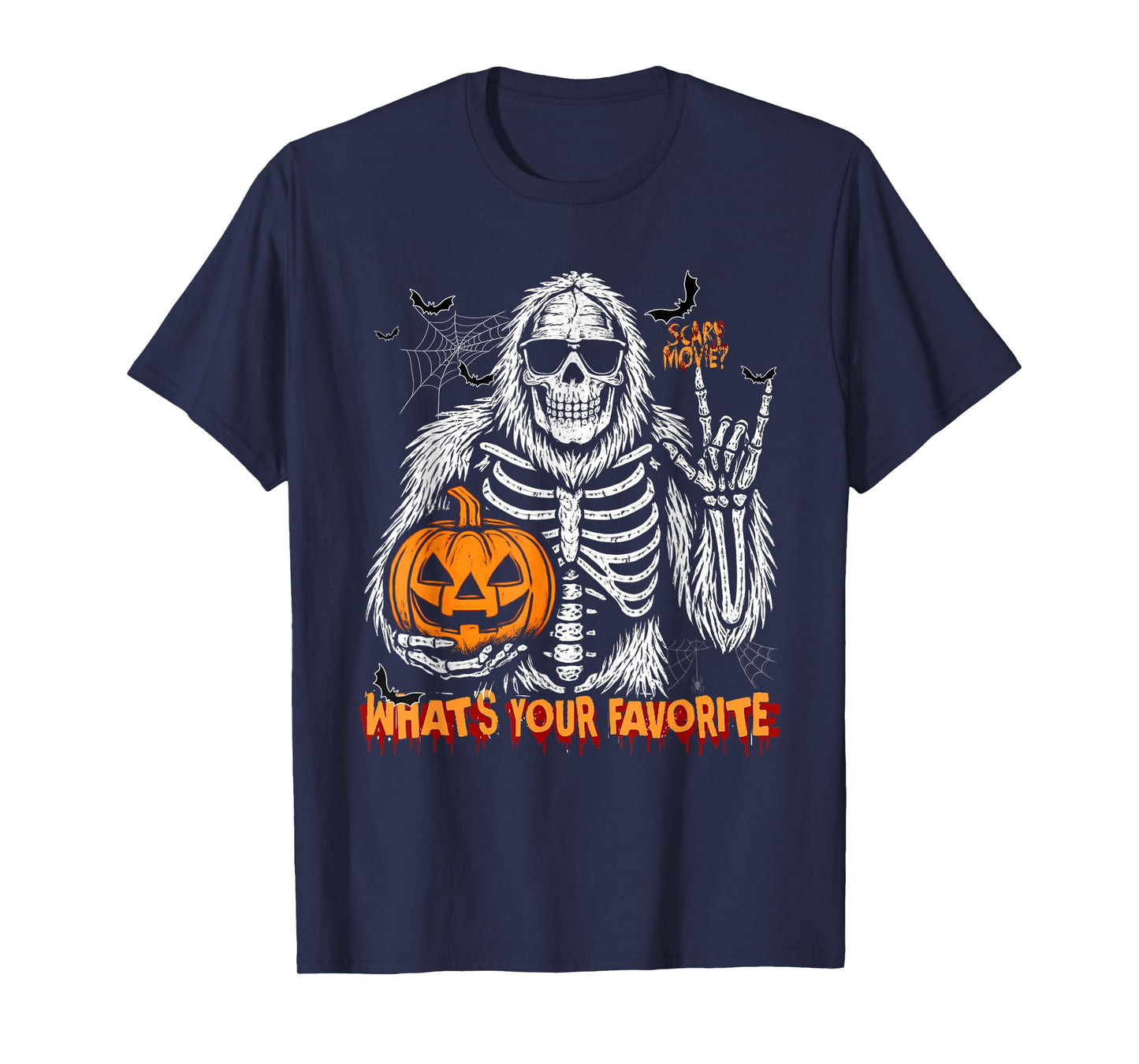 Spooky Bigfoot Jack O Lantern Skeleton Halloween Boys Mens T-Shirt