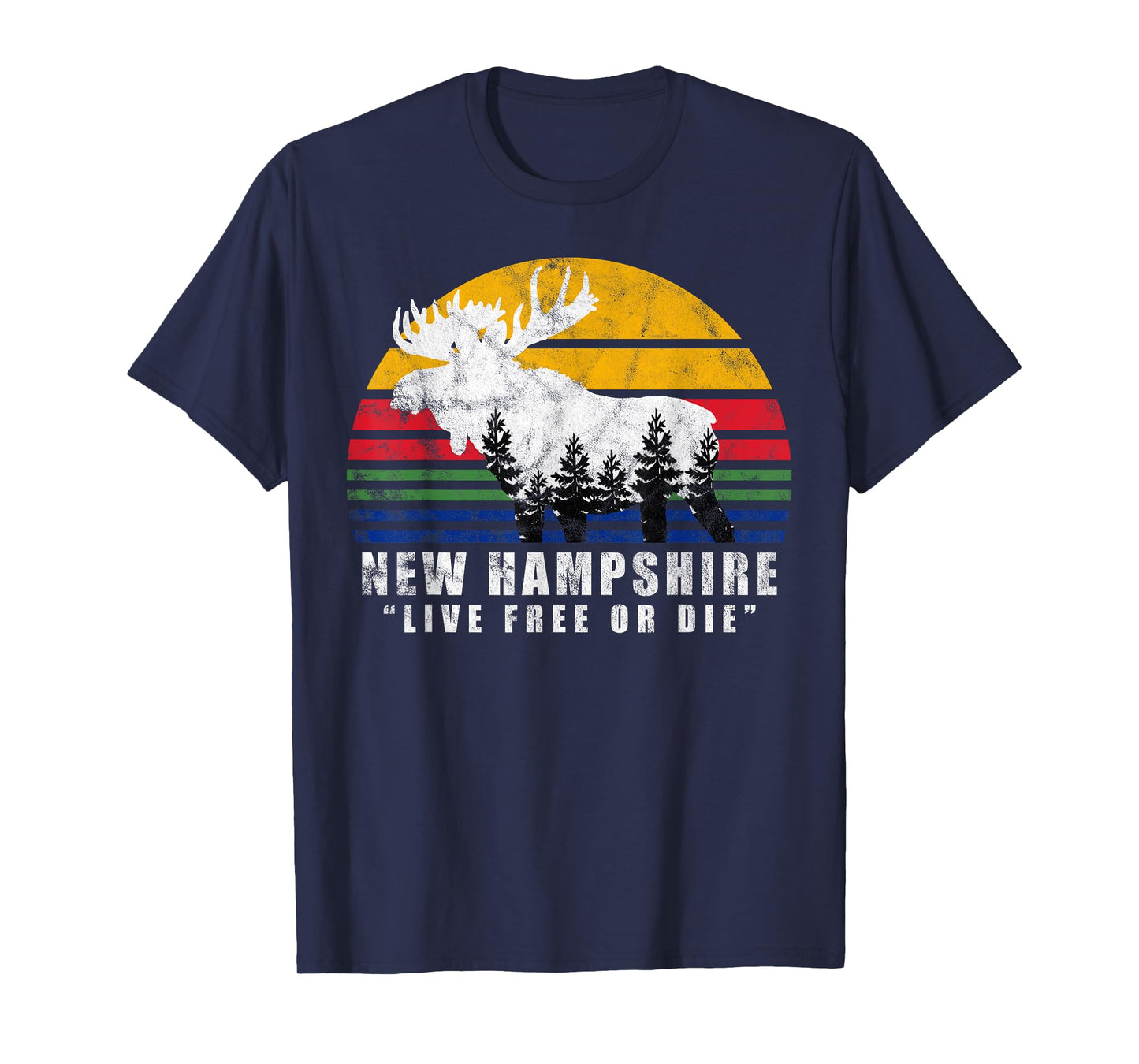 New Hampshire Live Free Or Die Vintage Moose Forest T-Shirt