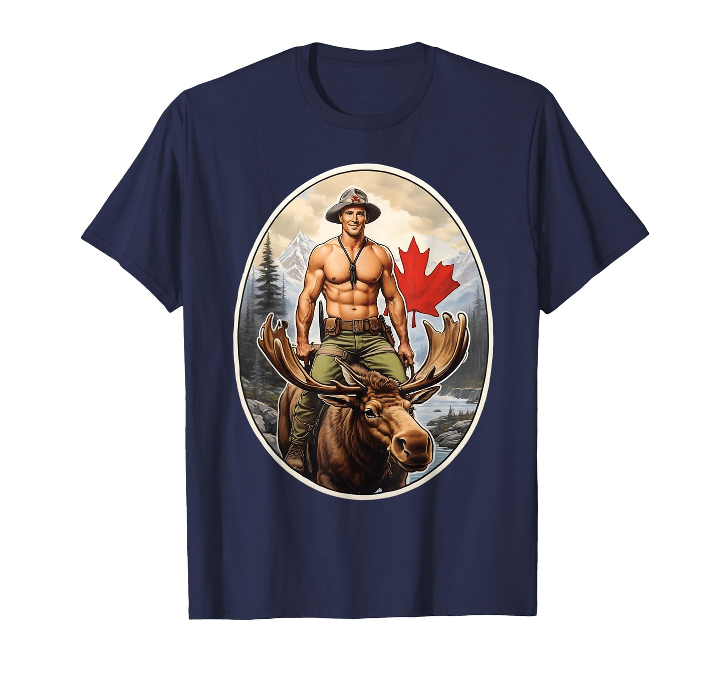 Canadian Mountie Adventure - Shirtless Rider Majestic Moose T-Shirt
