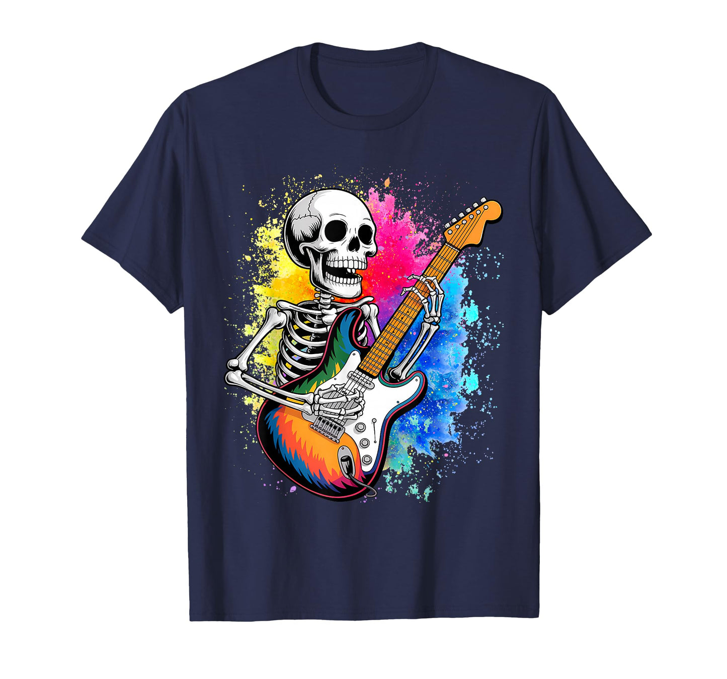 Skull Skeleton Metalhead Playing Guitar Graphic T-Shirt