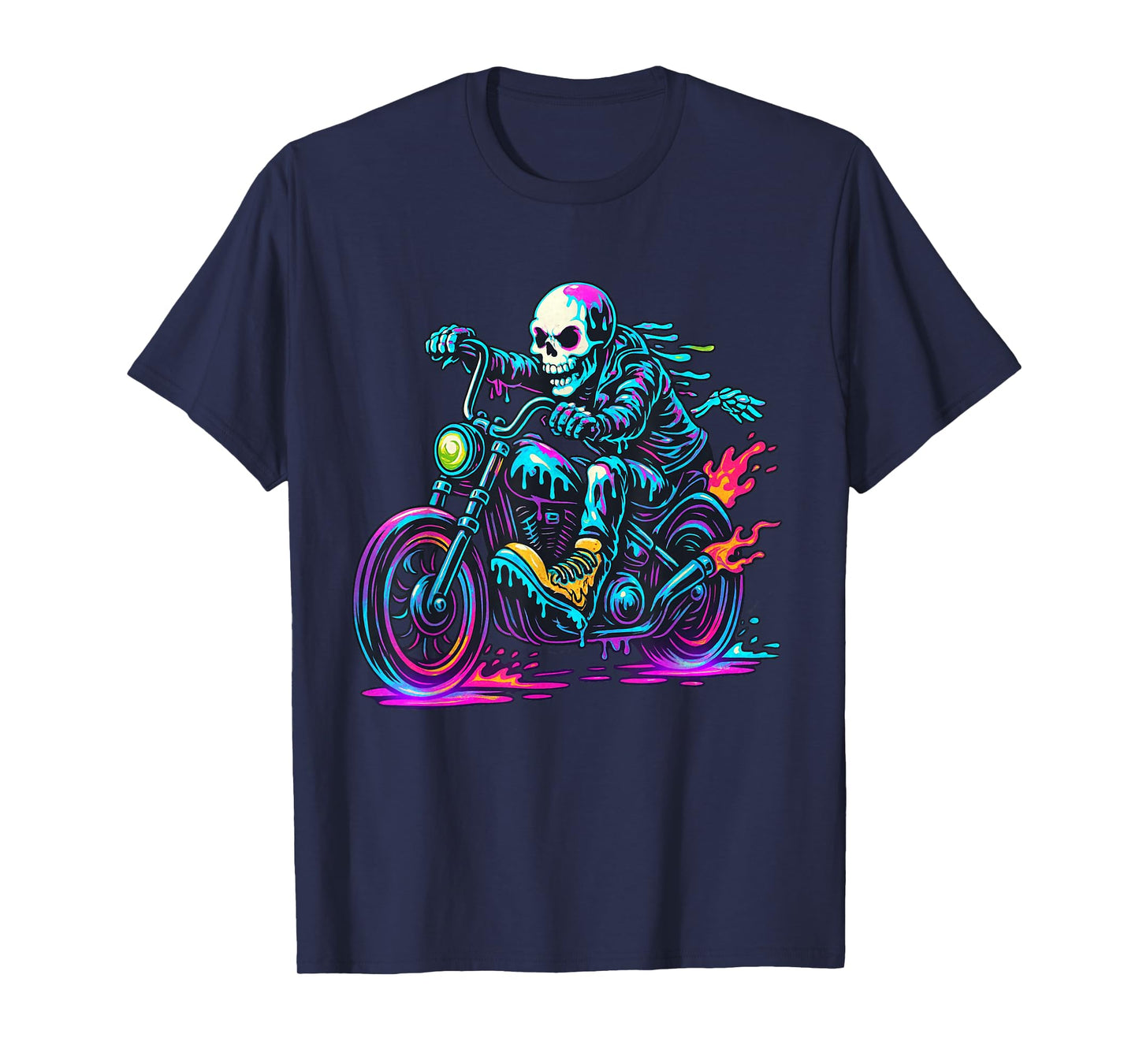 Skeleton Biker Drip Motocycle Rider Ice Cream Drip T-Shirt