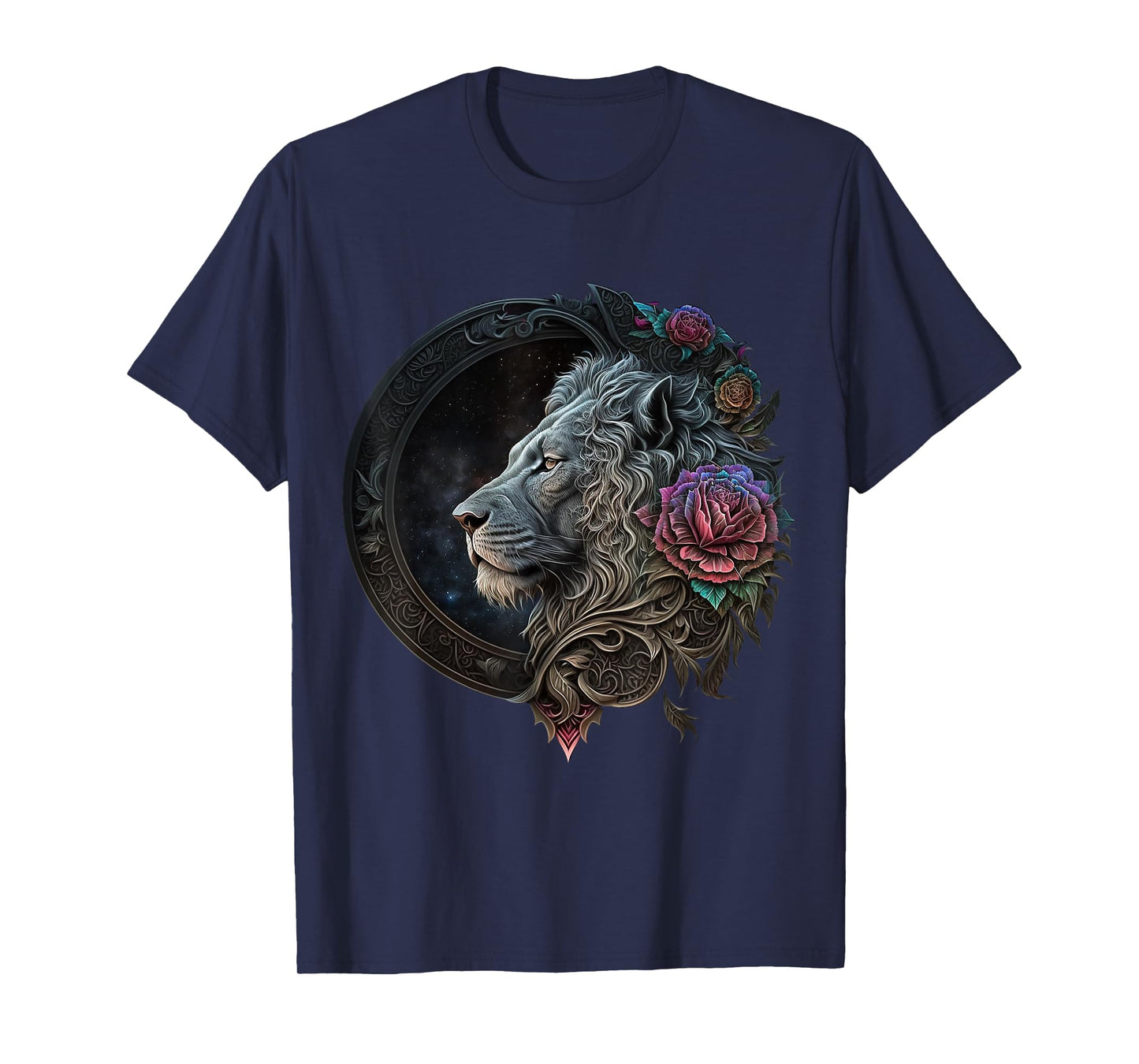 Lion Mandala Flowers Art Space Animal Zoo Lion T-Shirt