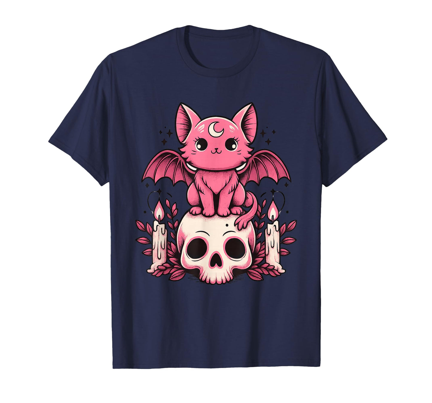Cute Cat Pastel Goth Bat Skull Kawaii Creepy Kitty Skeleton T-Shirt