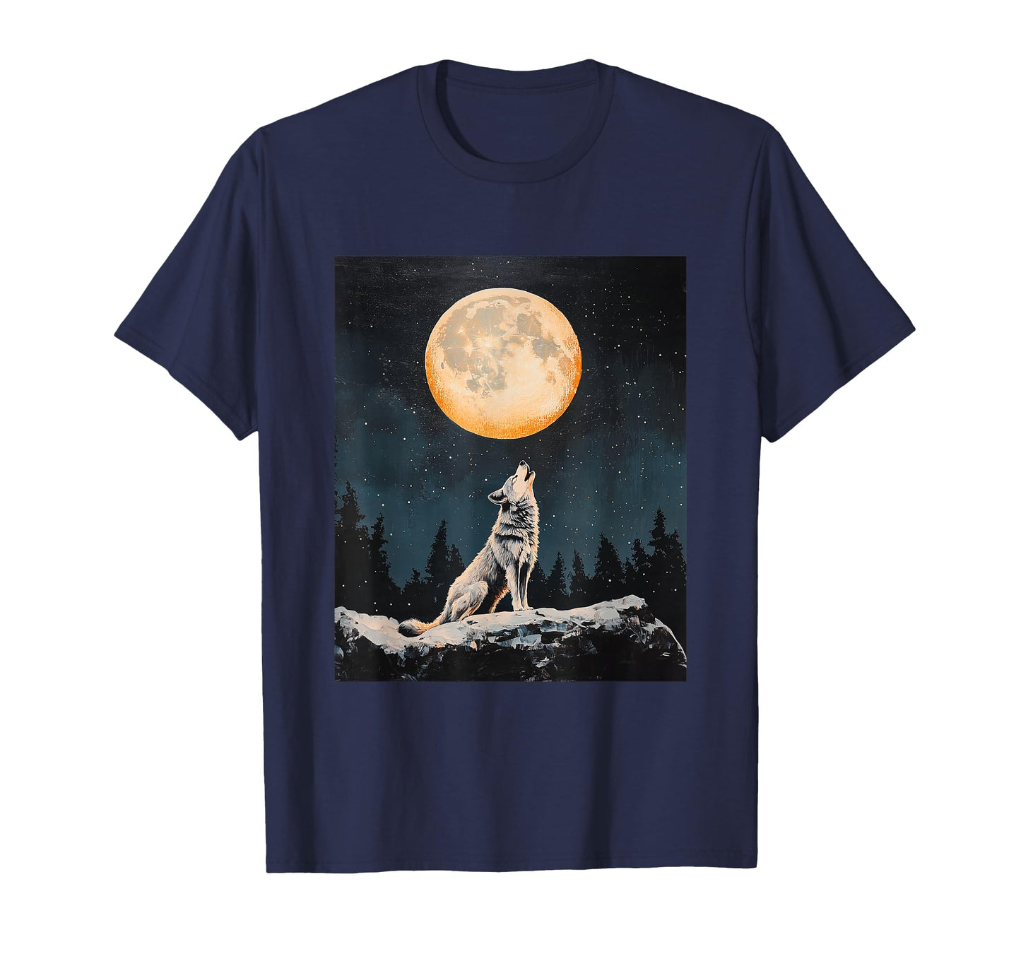 Wolf Wolves Moon Starry Night Graphic T-Shirt