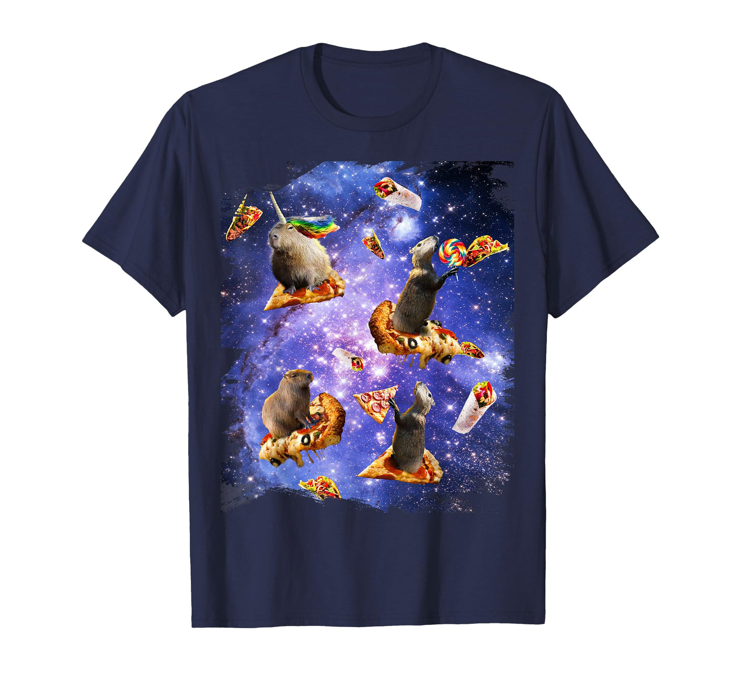 Space Capybara On Pizza Taco, Galaxy Capybaras Funny T-Shirt