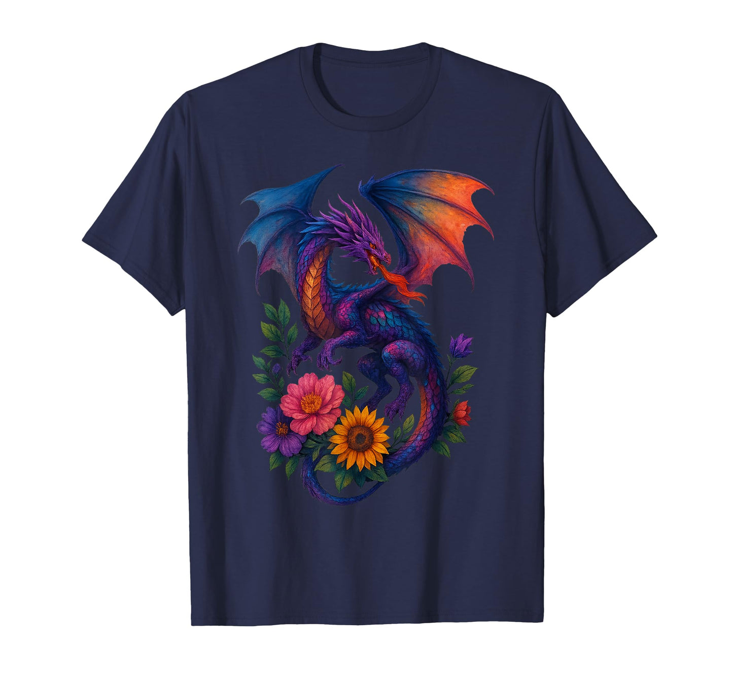Watercolor Dragon Flowers Beautiful Art Colorful Graphic T-Shirt