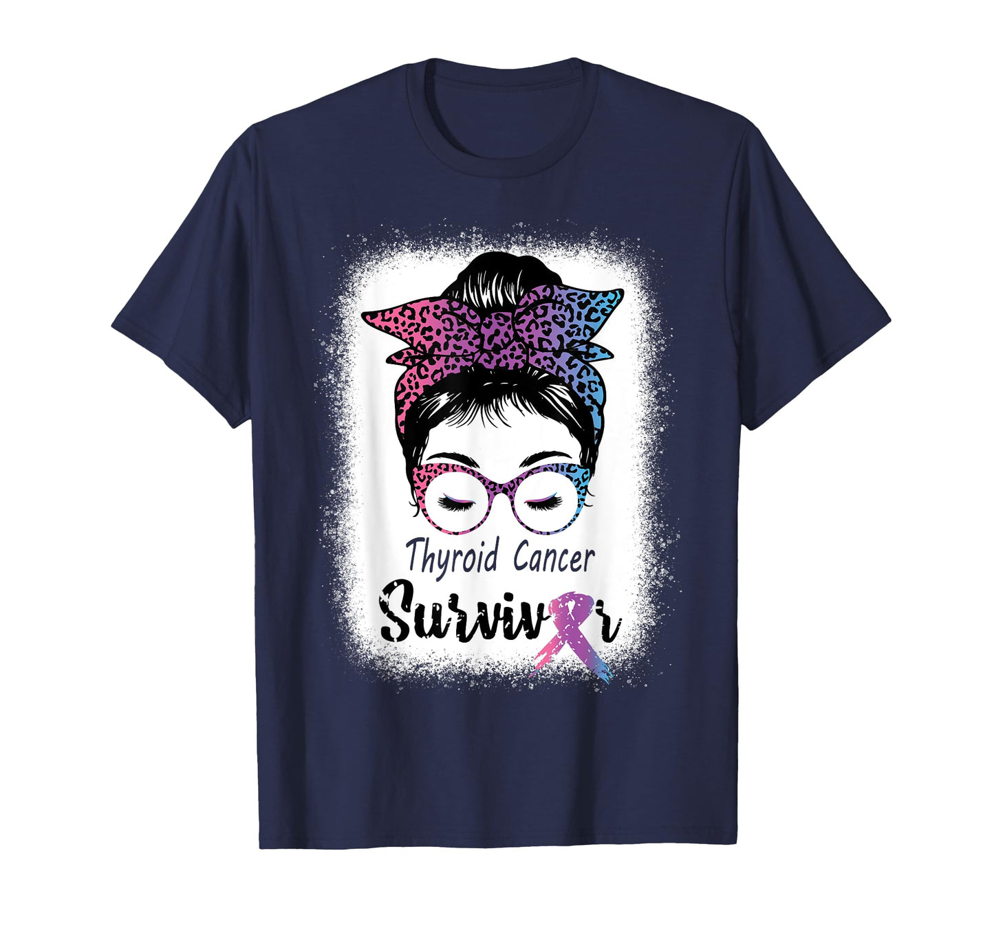 Thyroid Cancer Survivor Awareness Messy Bun Mom Teal ribbon T-Shirt
