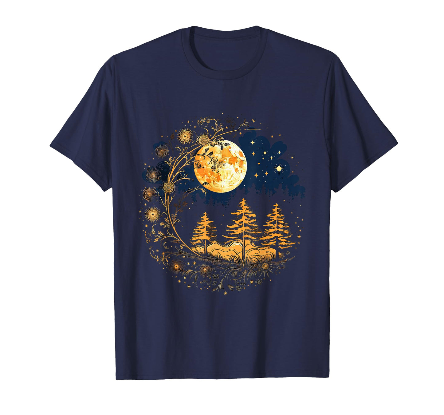 Mystical Sun and Moon with Woman Mystical Flowers Aesthetic T-Shirt