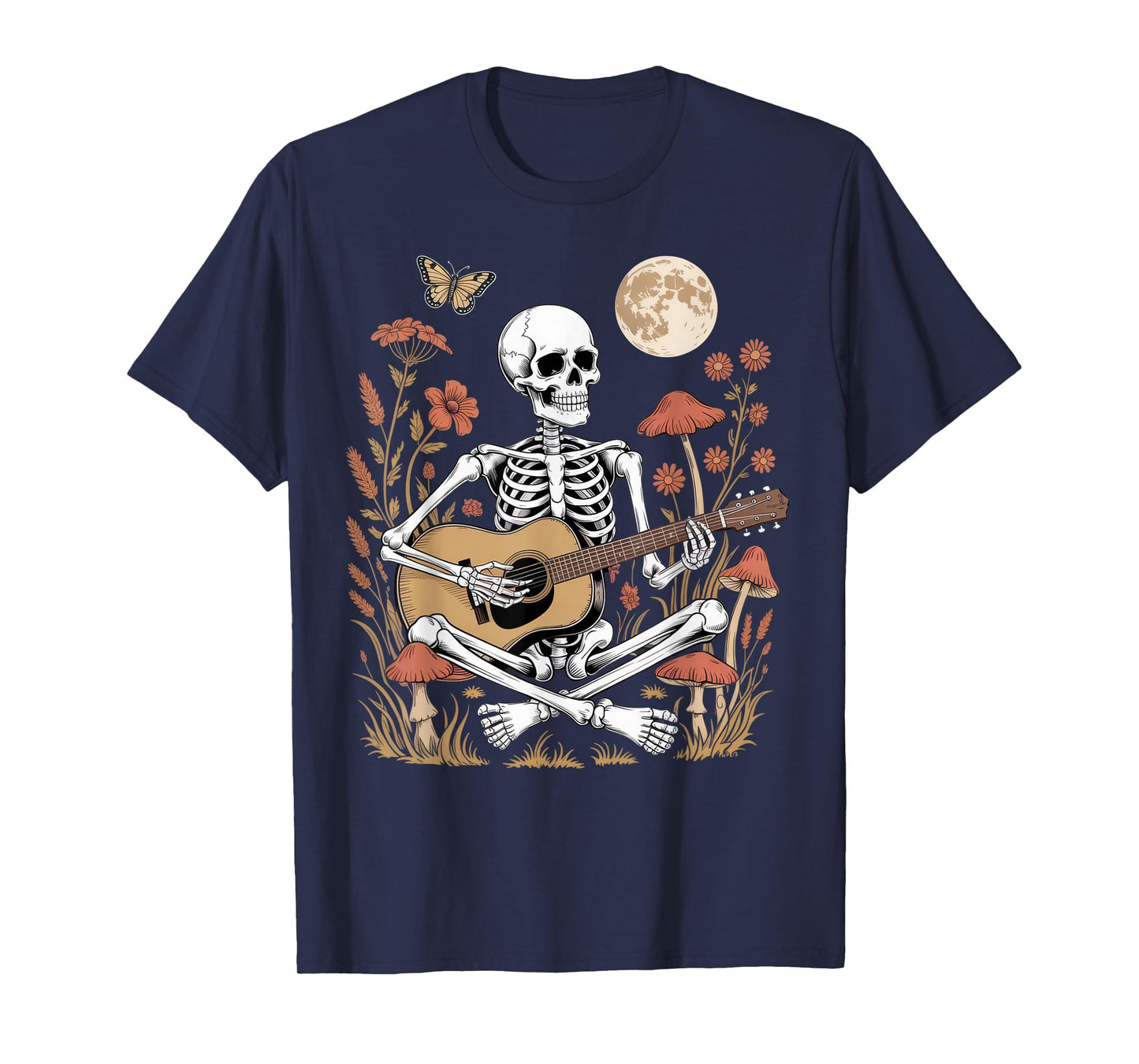 Skeleton Playing Guitar Nature Lovers Halloween Vibes T-Shirt