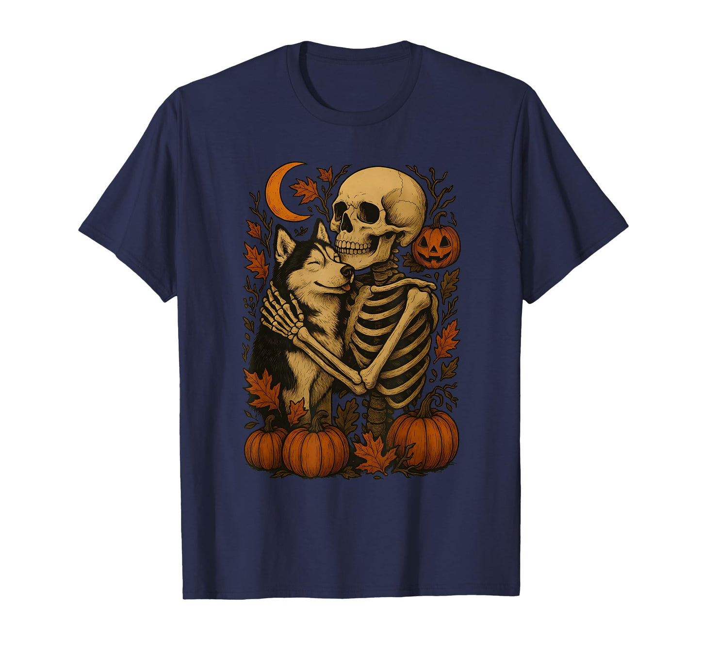 Skeleton Hugging Siberian Husky T-Shirt