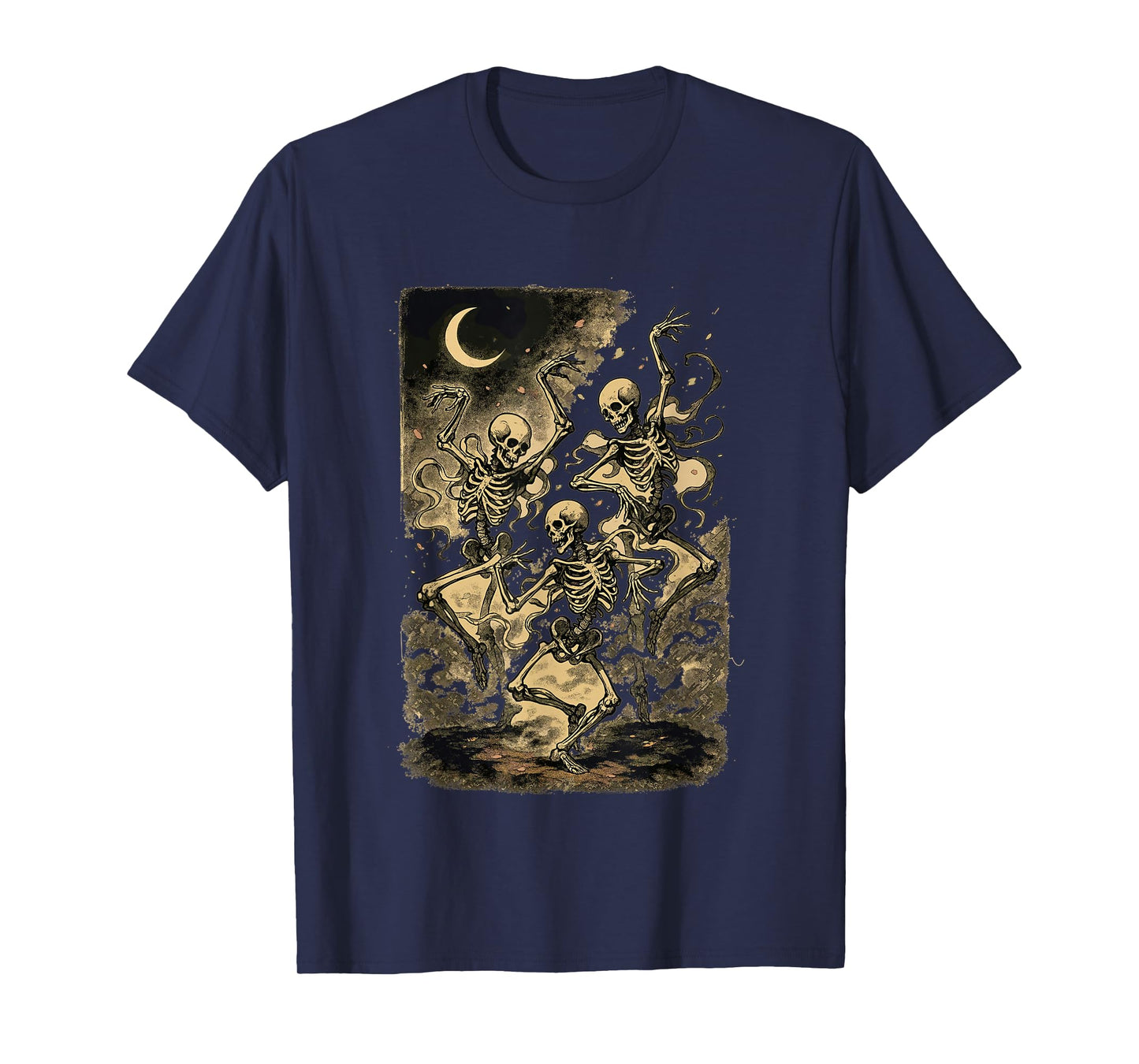 Dancing Skeleton Trio Under Moon Vintage Design T-Shirt