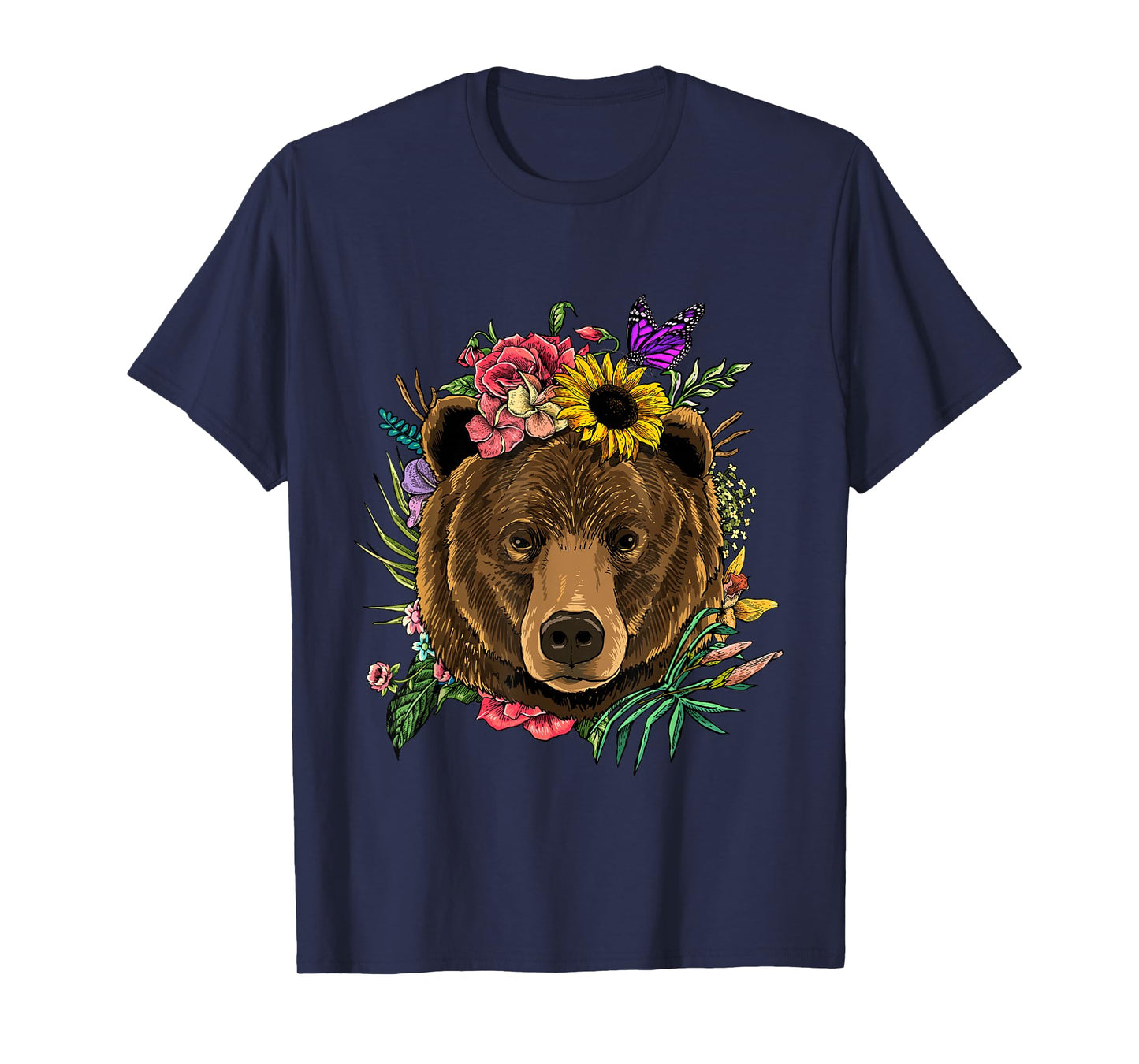 Bear Shirt Nature Floral Grizzly Bear Face Animal Bear Lover T-Shirt