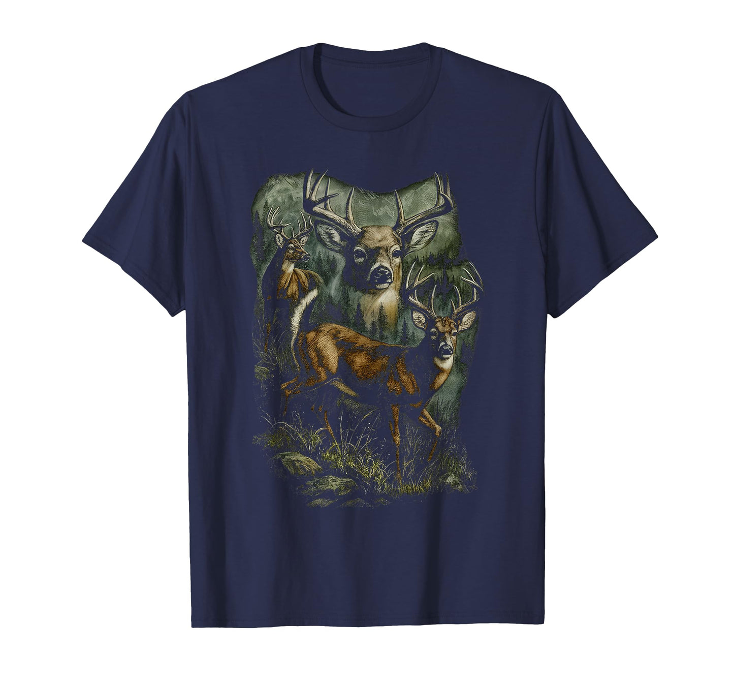 Vintage Deer Wilderness Scene Buck and Deer Nature Kids T-Shirt