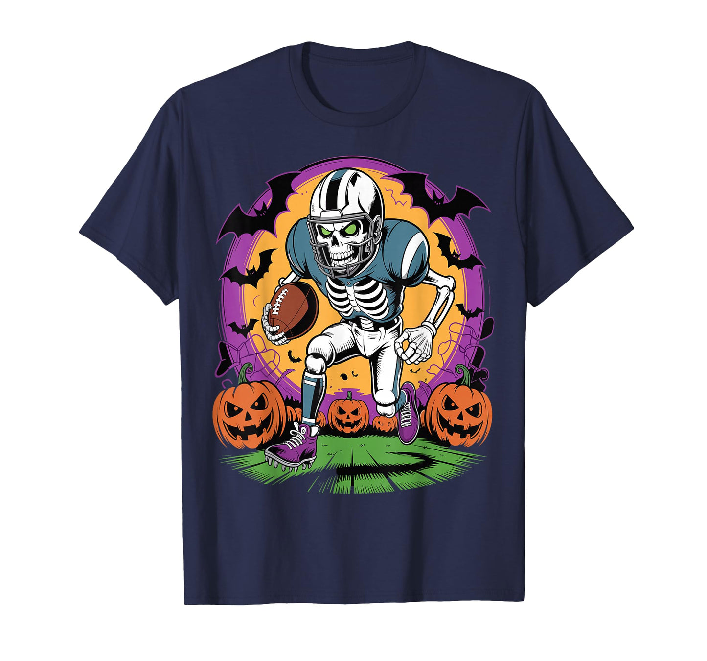 Halloween Skeleton Football Player Skull Spooky Sports T-Shirt