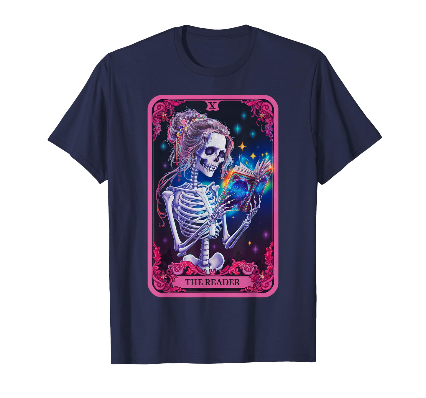 The Reader Tarot Card Skeleton Bookworm Halloween Women's T-Shirt
