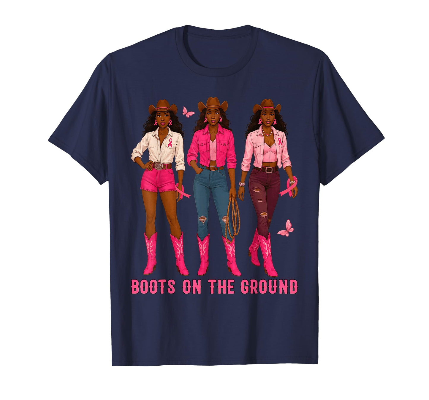 Boots On The Ground Pink Cowgirl Breast Cancer Western T-Shirt