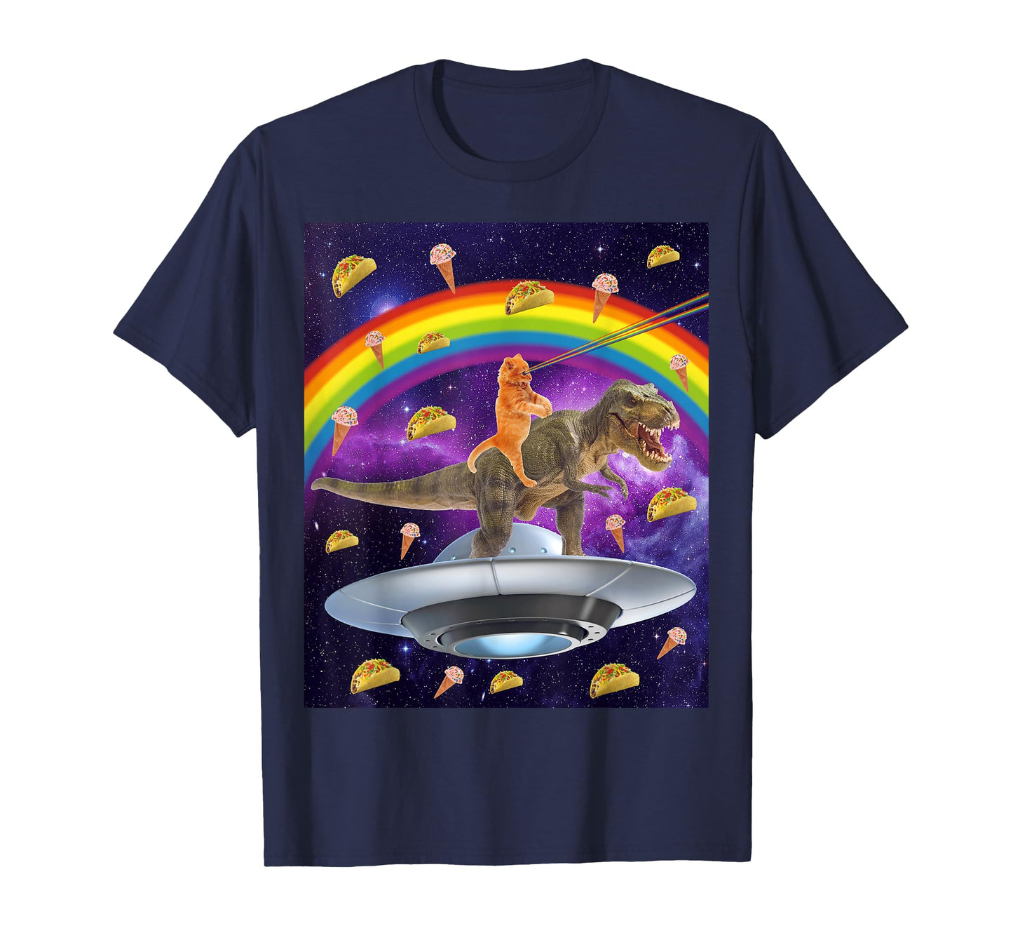 Taco Kitty Rainbow Laser Eye T-Rex Riding Space Cat Shirt T-Shirt for Men Women Girls Kids