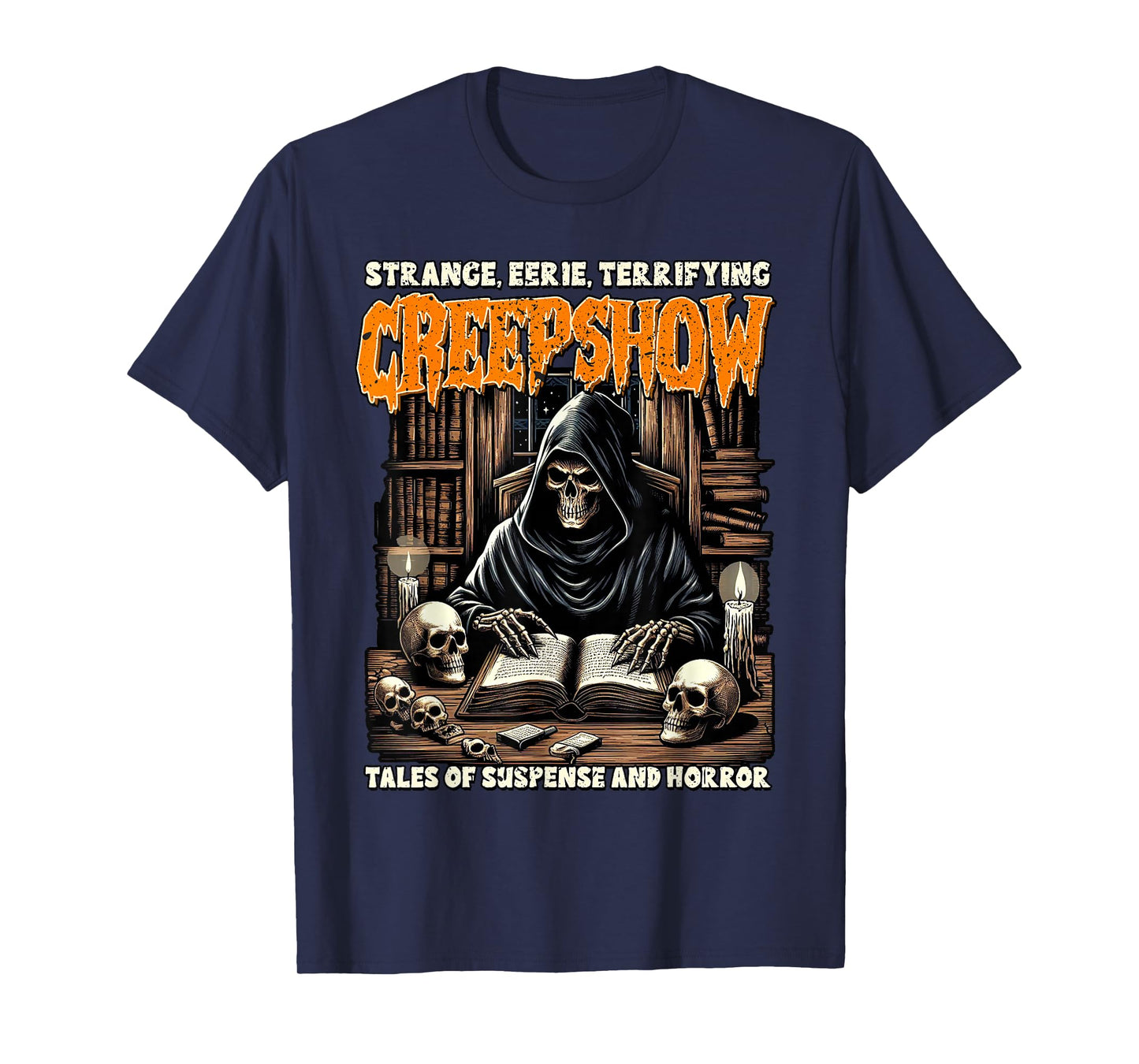 Halloween Vibes Spooky Reading Skeleton Witch Creep Show T-Shirt