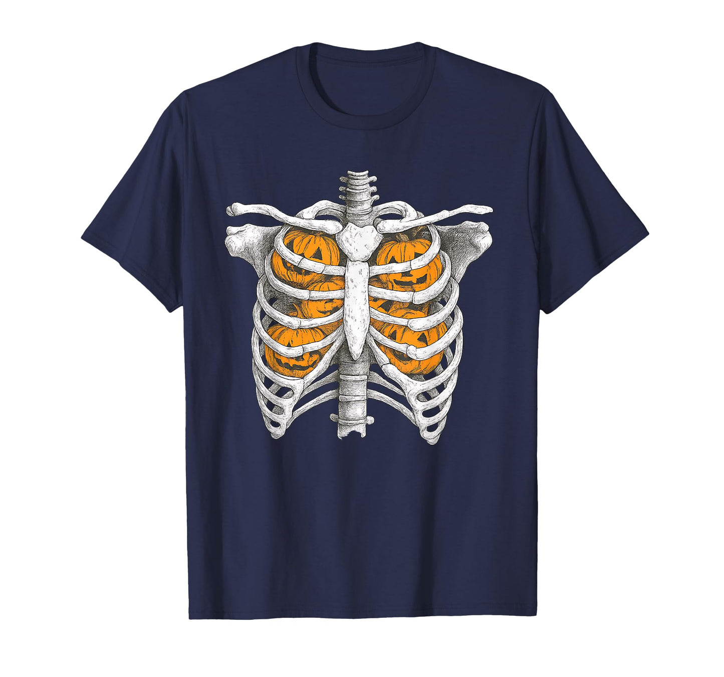 Retro Halloween Ribcage Pumpkins Spooky Season T-Shirt