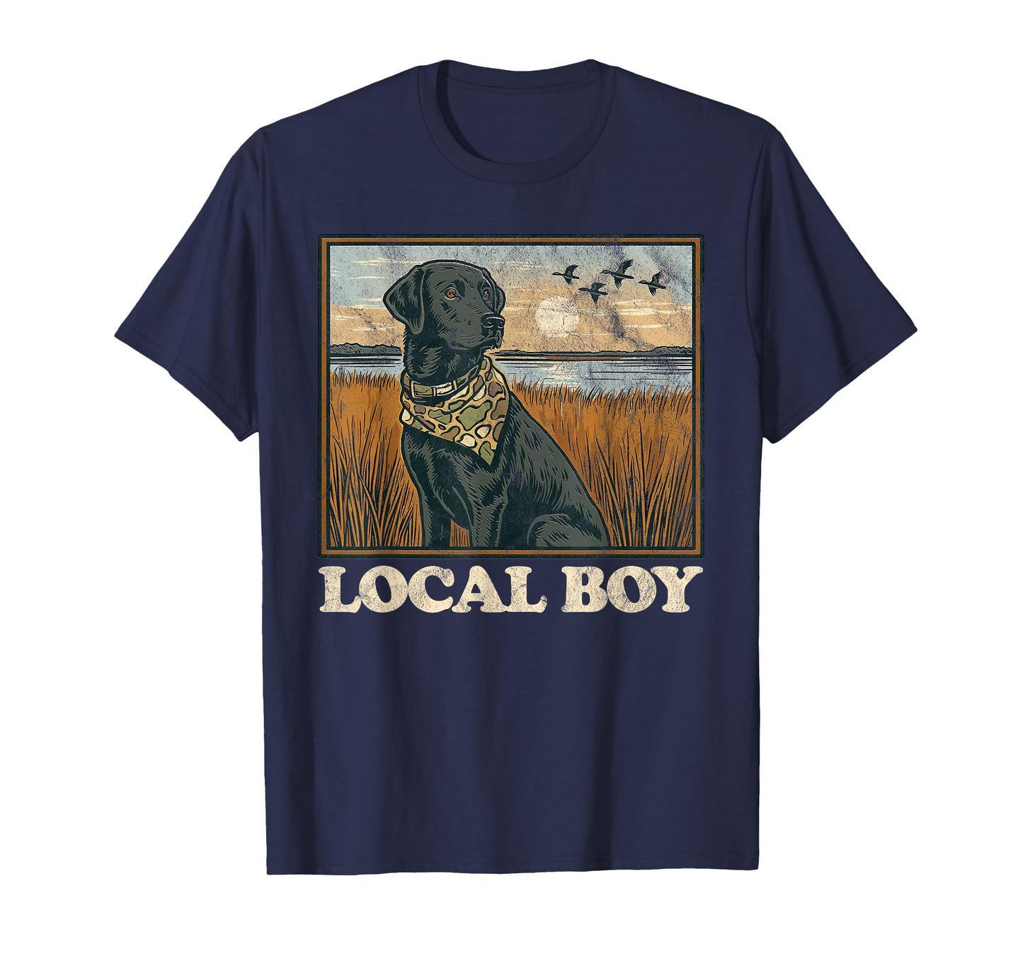 Local Boy Black Lab Hunting Dog Marsh Scene Sunset Vintage T-Shirt