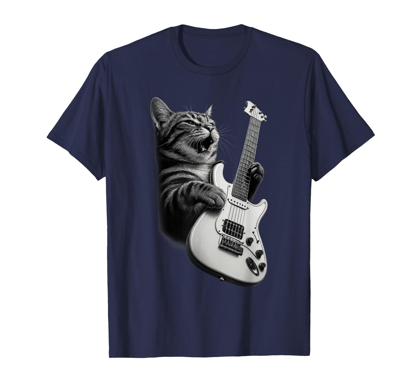 Rock Cat Playing Guitar - Funny Guitar Cat T Shirt T-Shirt