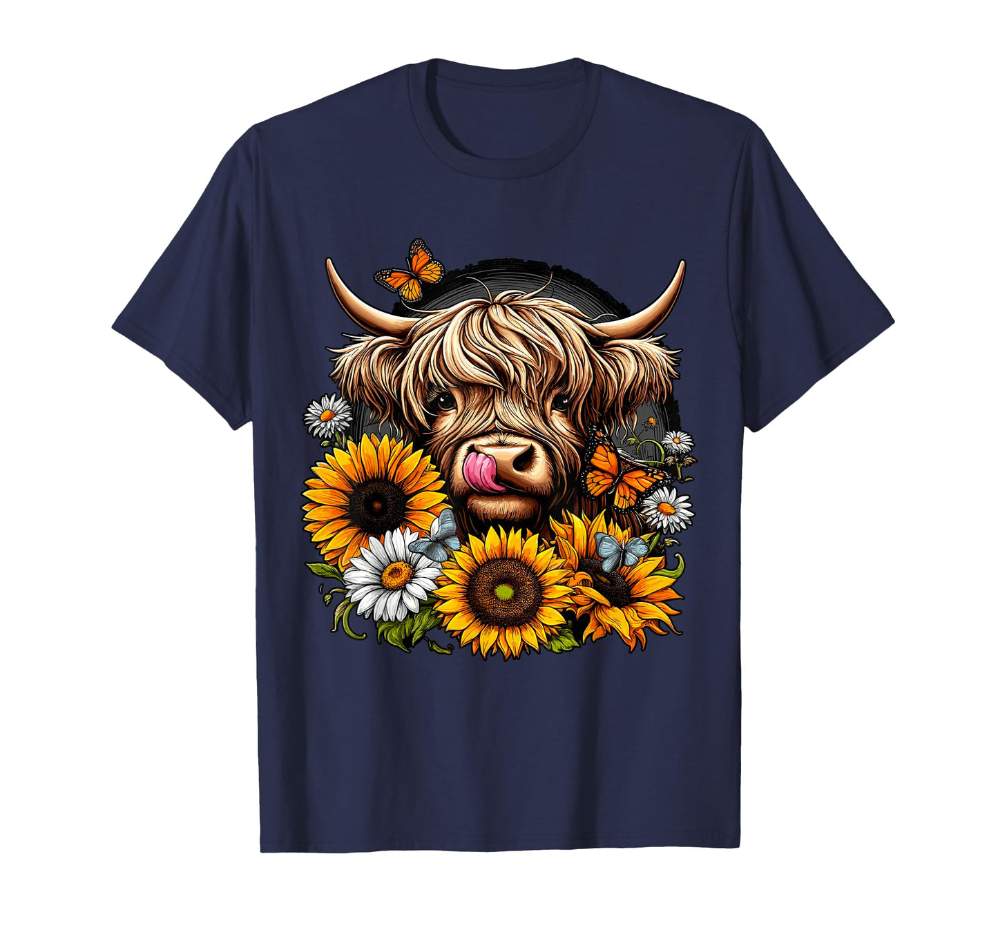 Highland Cow with Sunflowers and Butterflies T-Shirt