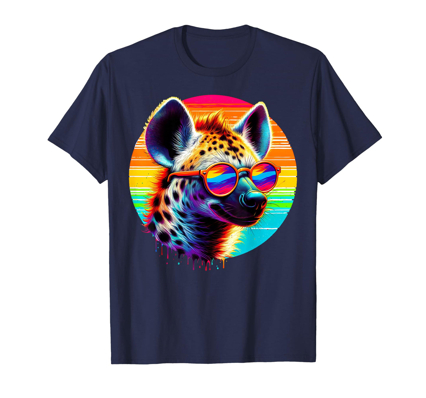 Cool Tie Dye Sunglasses Hyena Graphic Illustration Art T-Shirt