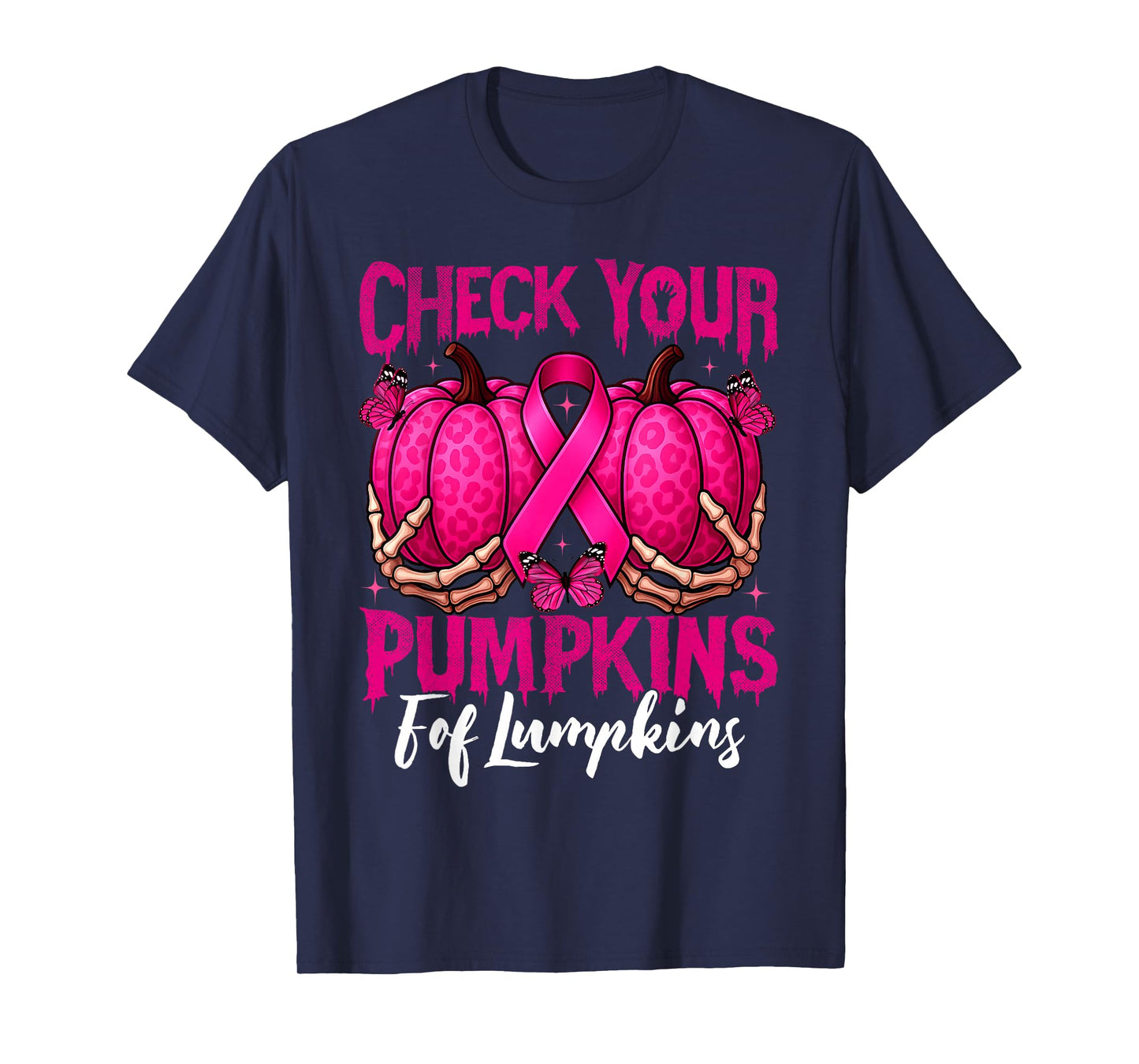 Check Your Pumpkins Breast Cancer Awareness Halloween Women T-Shirt