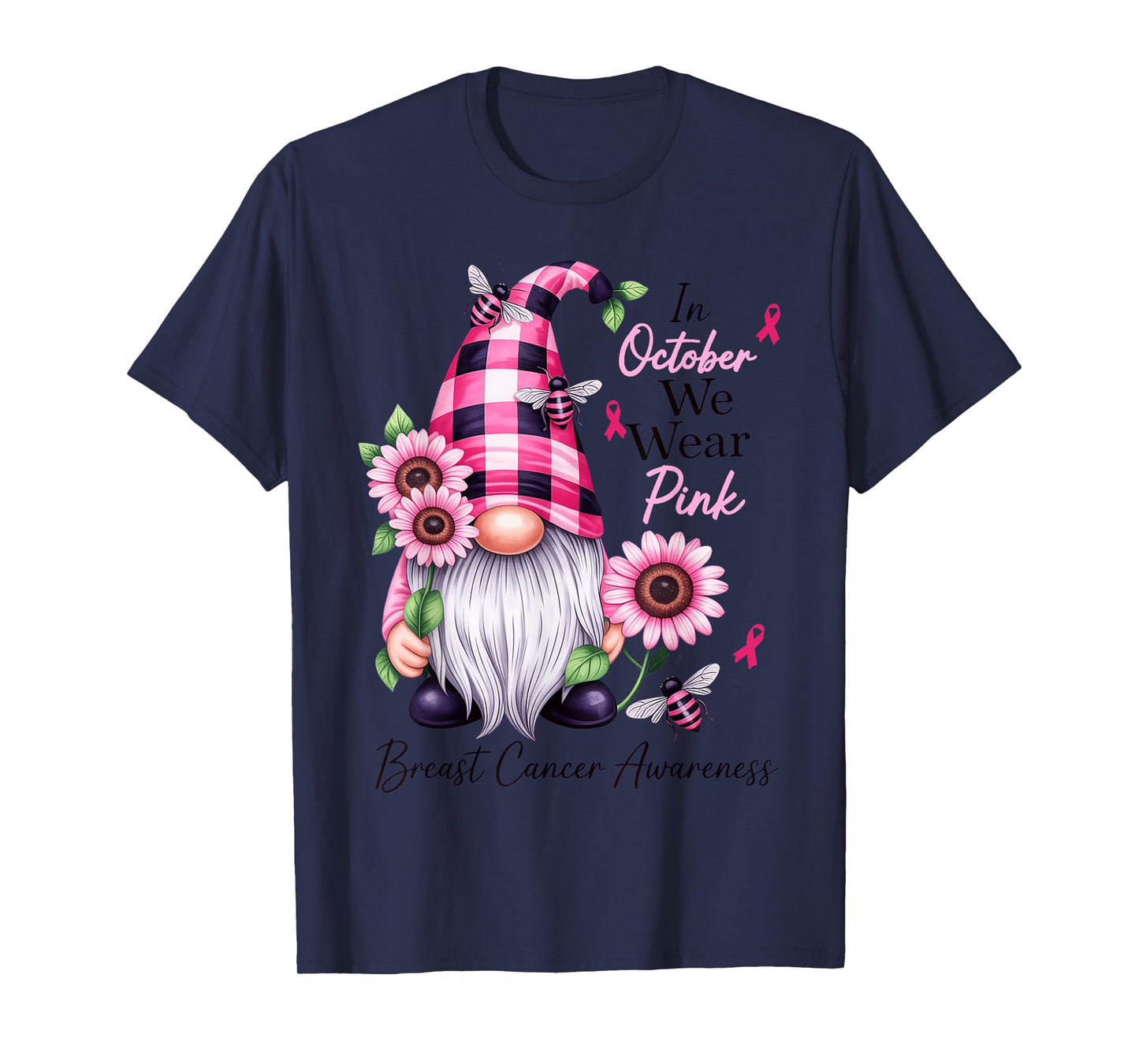In October We Wear Pink Gnome Breast Cancer Awareness T-Shirt