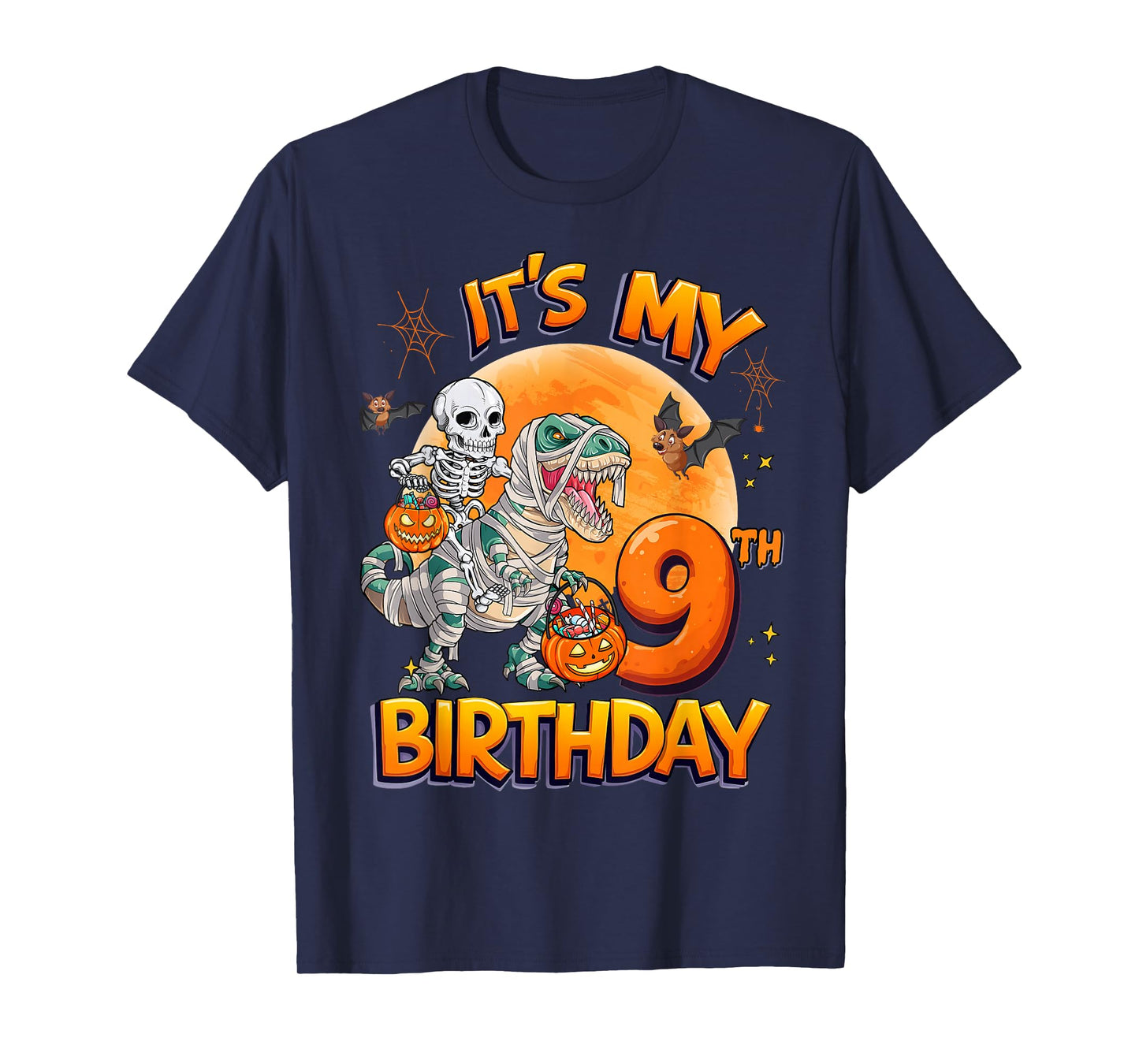 It's My 9th Birthday Dinosaur Skeleton Halloween 9 Years Old T-Shirt
