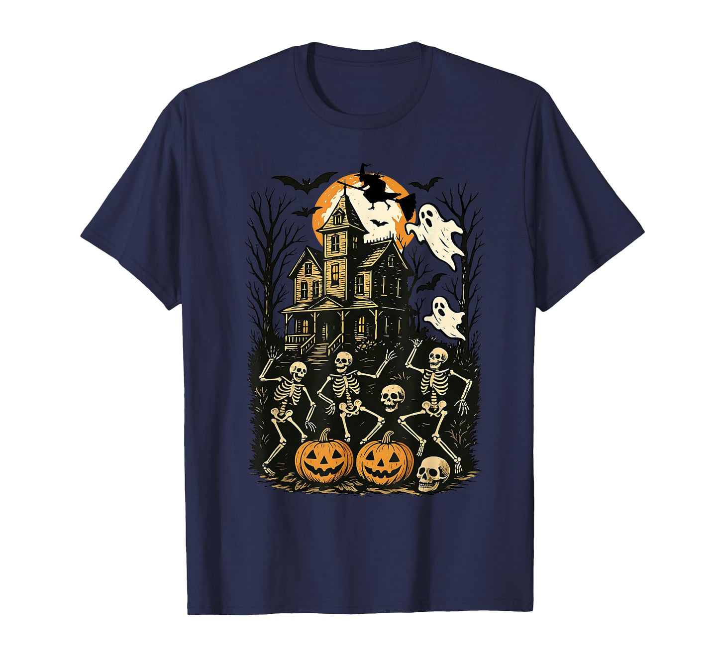 Halloween Haunted House Pumpkin Skeleton Dancing Spooky T-Shirt