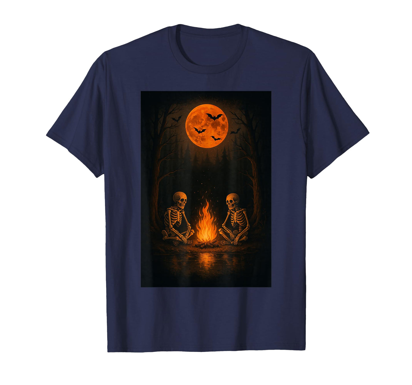 Vintage Halloween Skeleton in The Forest Campfire Spooky T-Shirt