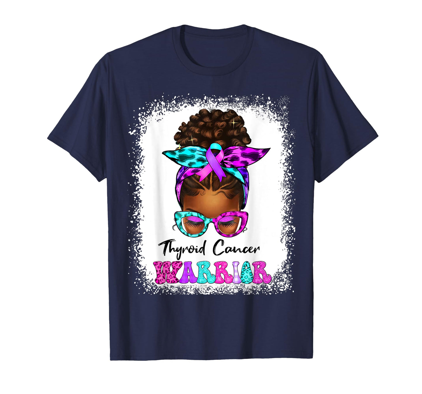 Black Messy Bun Hair Women Thyroid Cancer Warrior T-Shirt