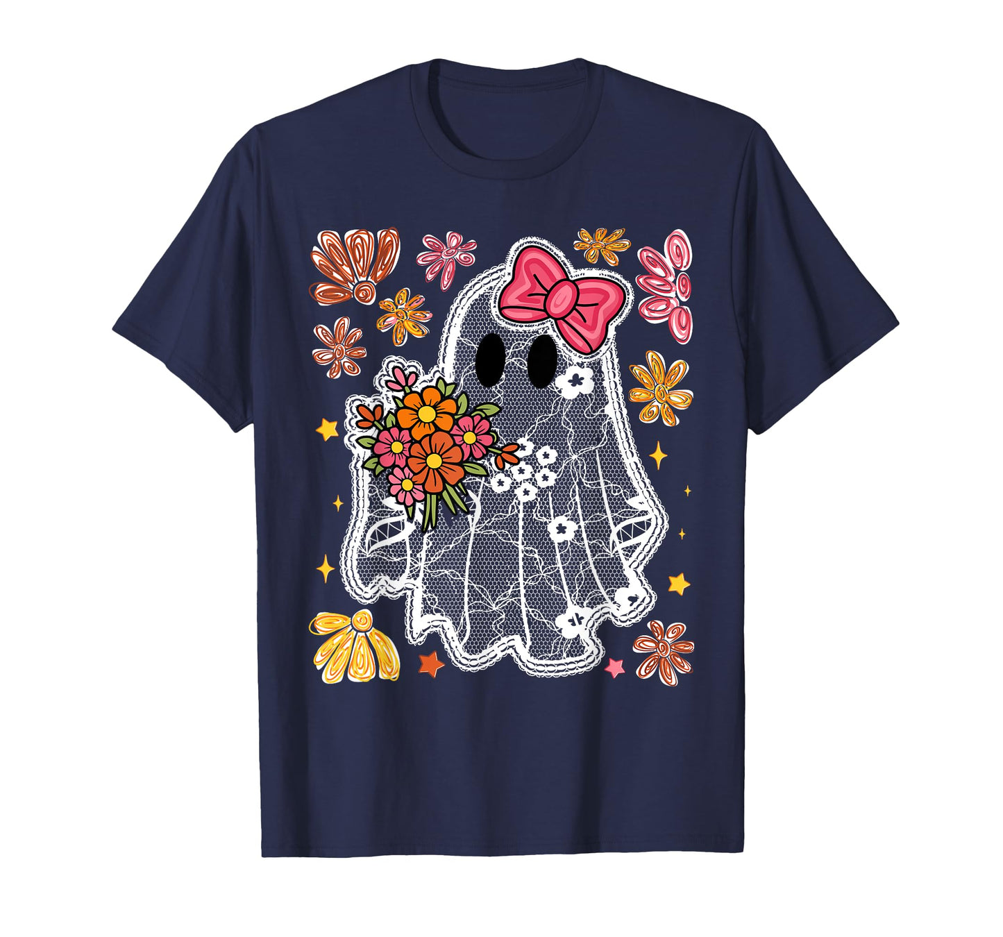 Halloween Fall Spooky Season Floral Ghost Girly Girls T-Shirt