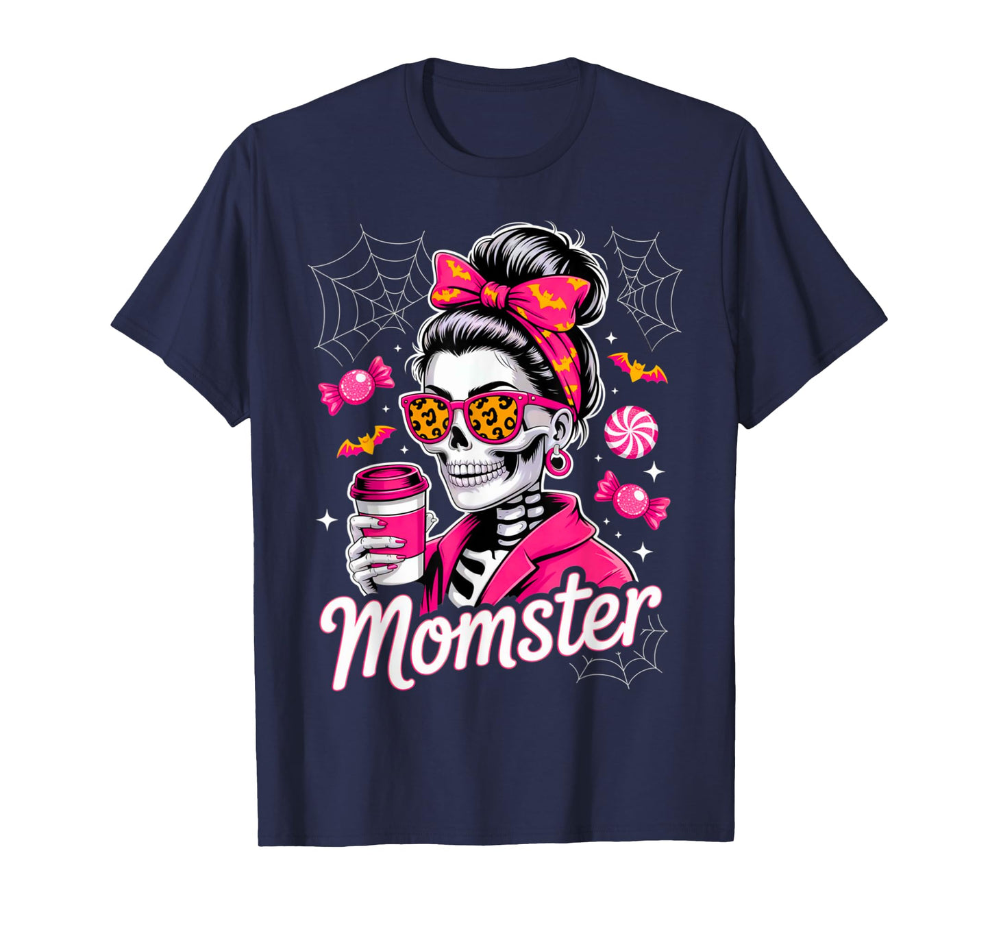 Momster Halloween Costume Skeleton Messy Bun Mother Coffee T-Shirt