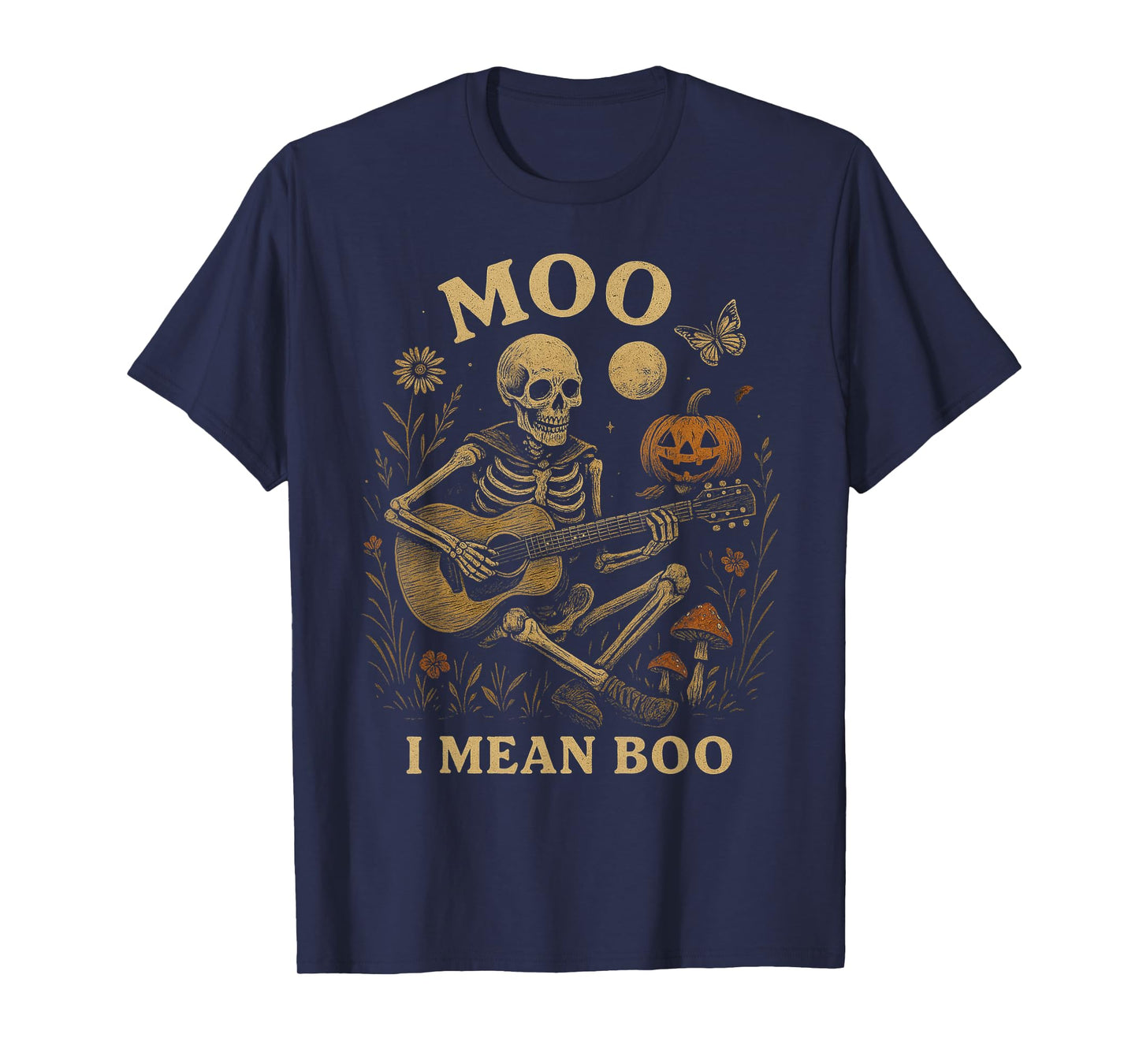 Skeleton Guitar Vintage Gothic Outfit with Moon and wildflow T-Shirt