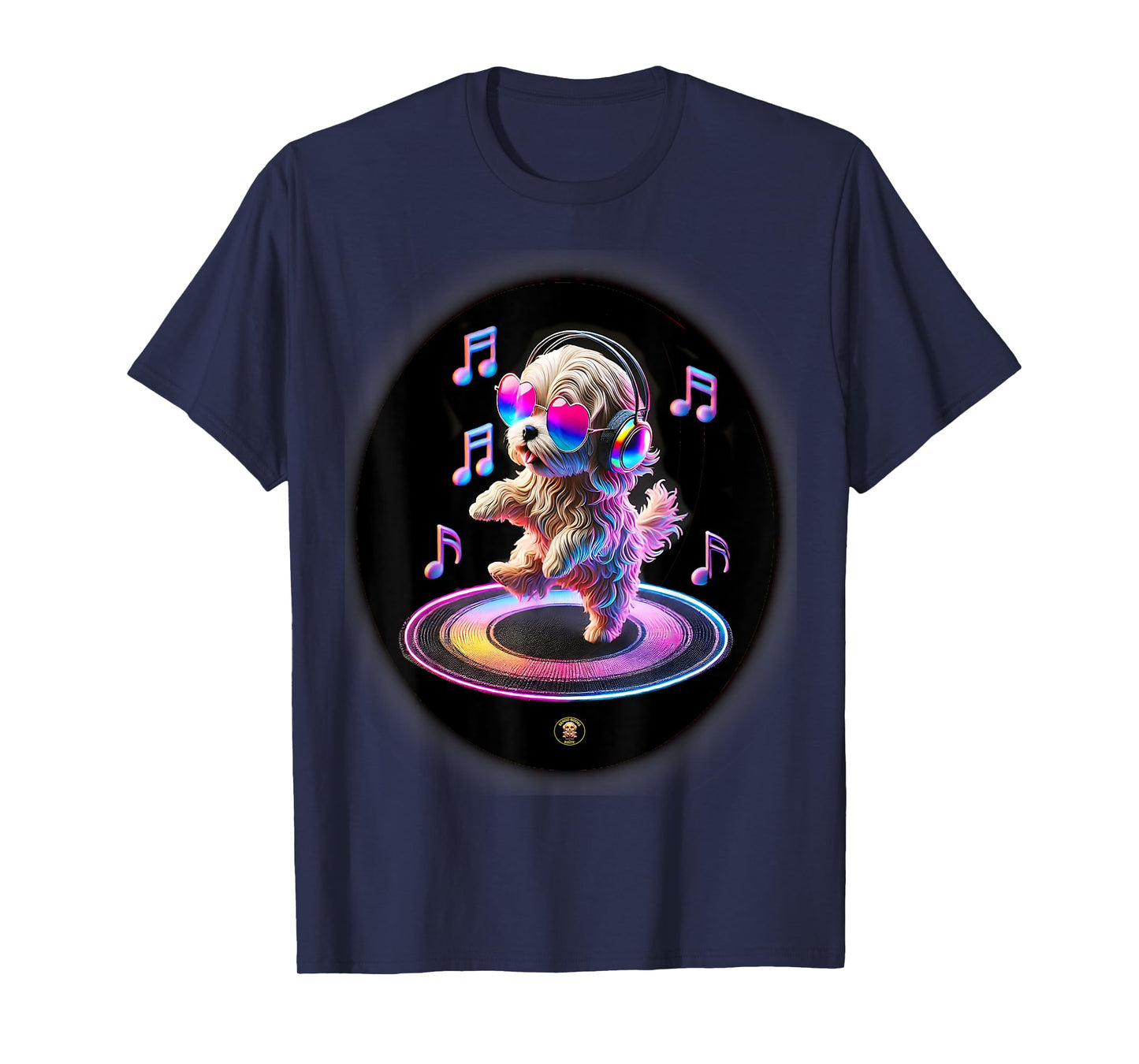 Adorable Dancing Dog with Glasses and Earphones - Dog Lovers T-Shirt