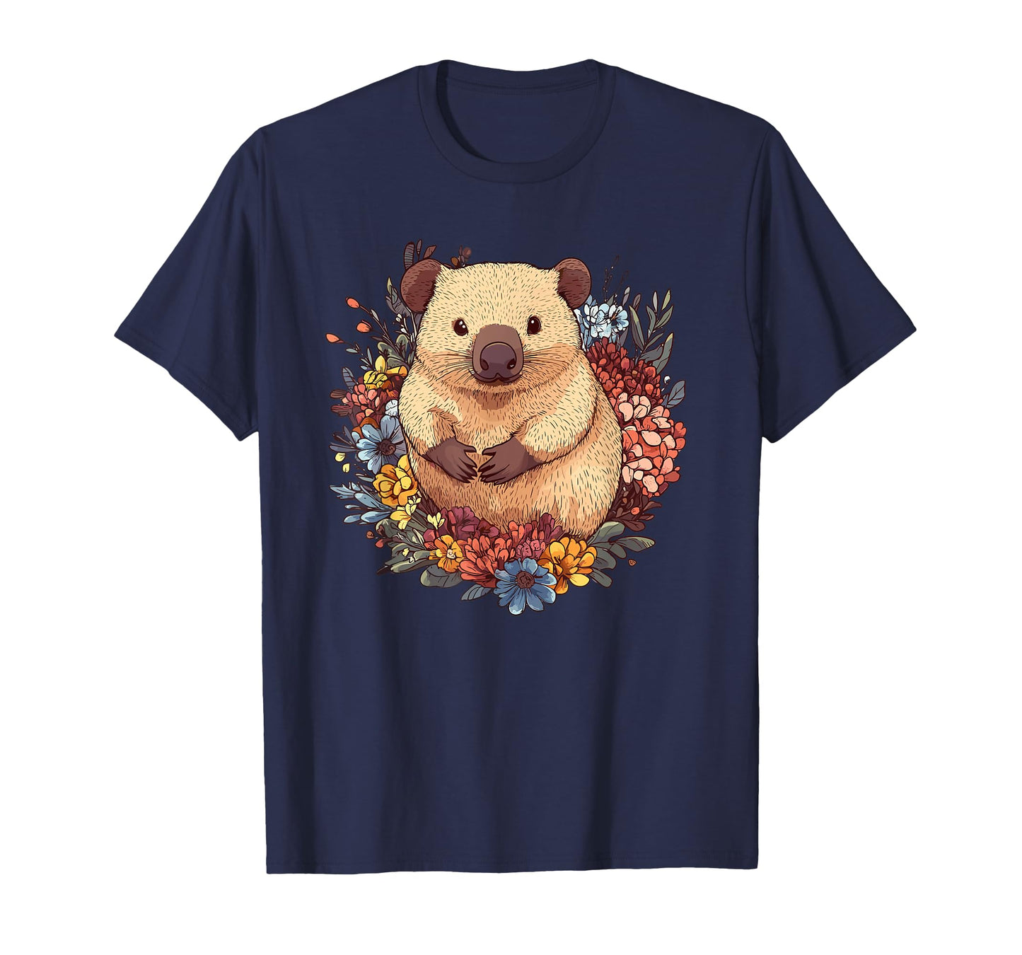 Wombat Surrounded By Colorful Flowers T-Shirt