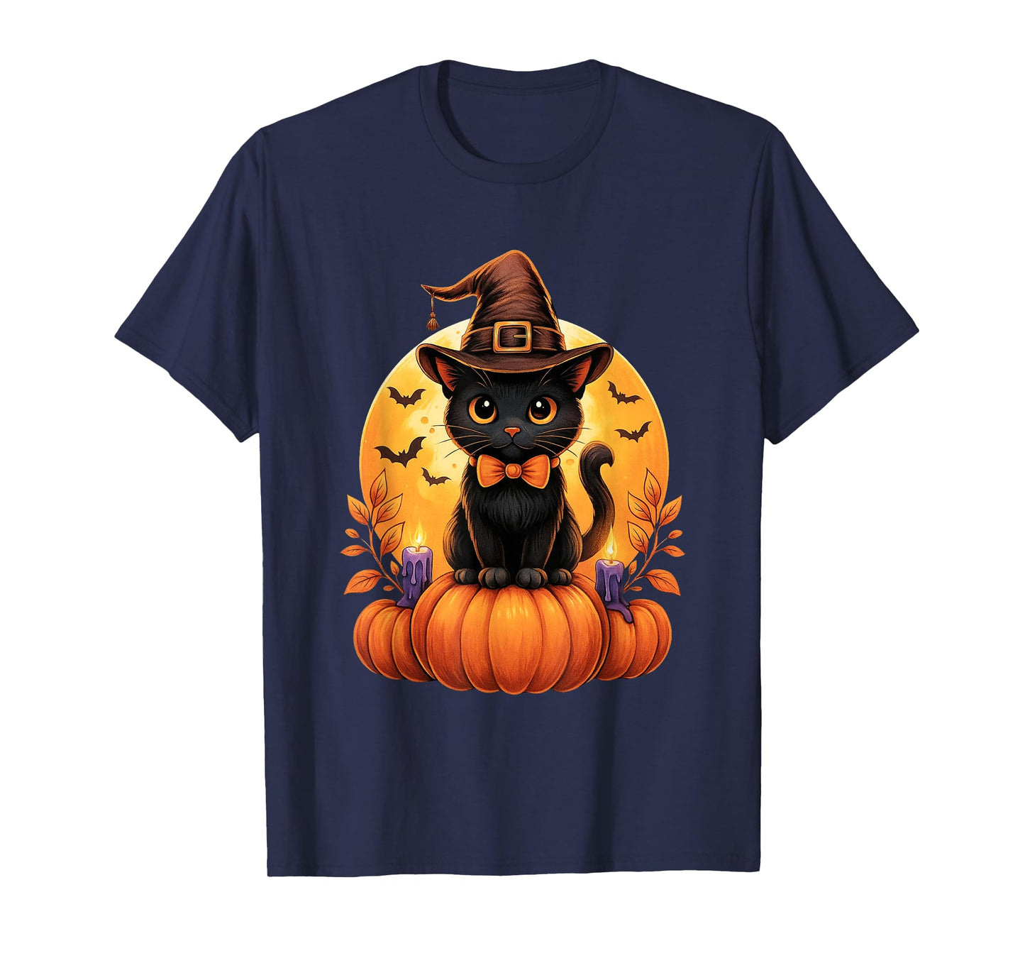 Cute Black Cat Witch Pumpkin Halloween Costume Fall Autumn T-Shirt