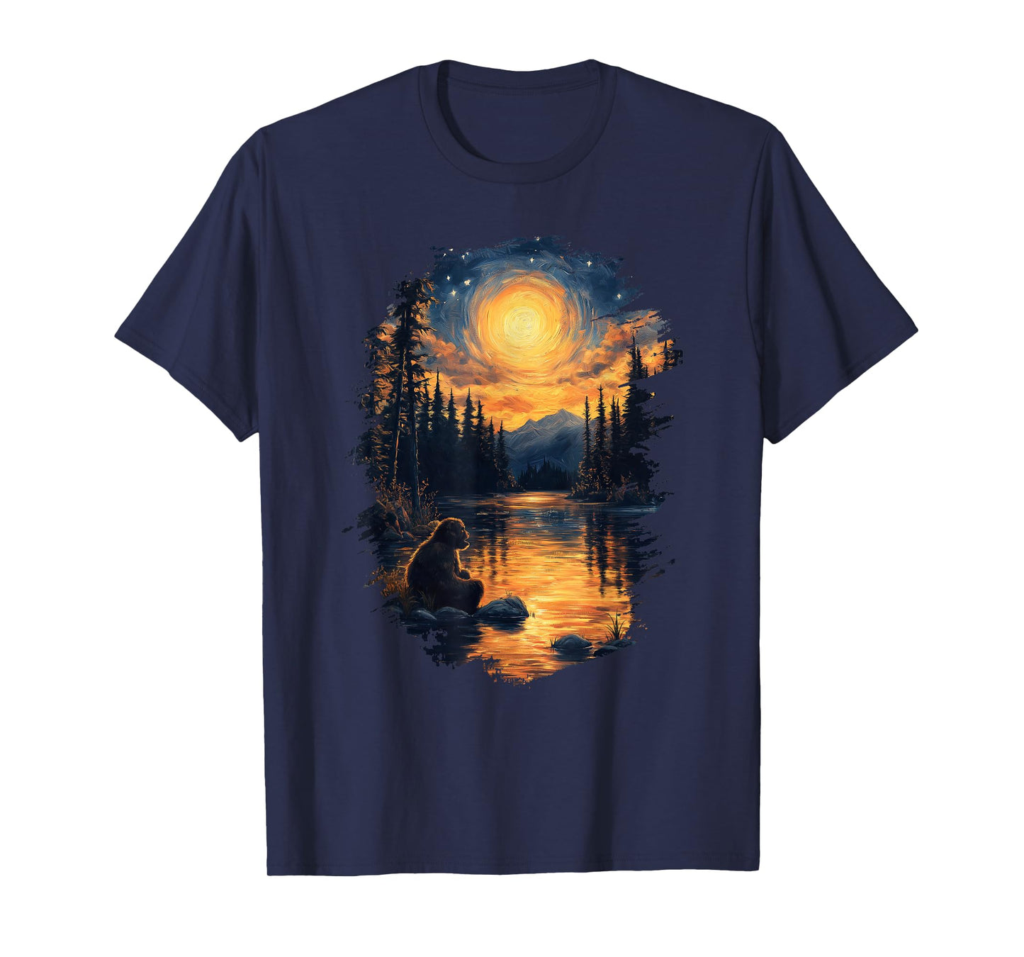 Bigfoot Starry Night Forest Sasquatch Van Gogh Art T-Shirt